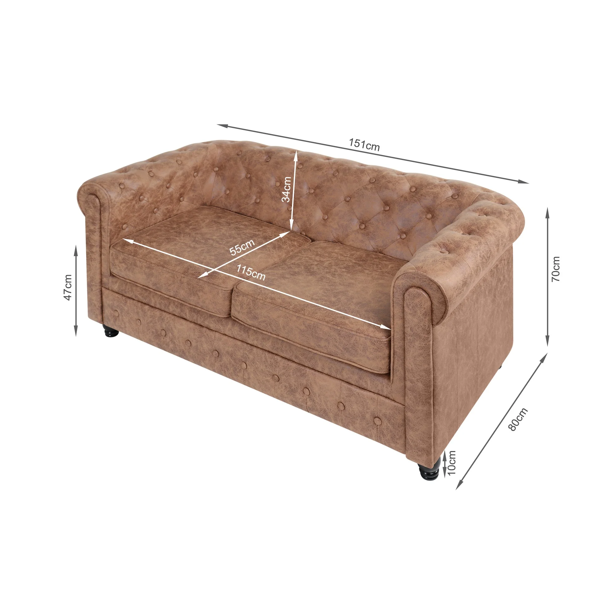 Aviana 2 Seater Sofa - Brown - Image 12