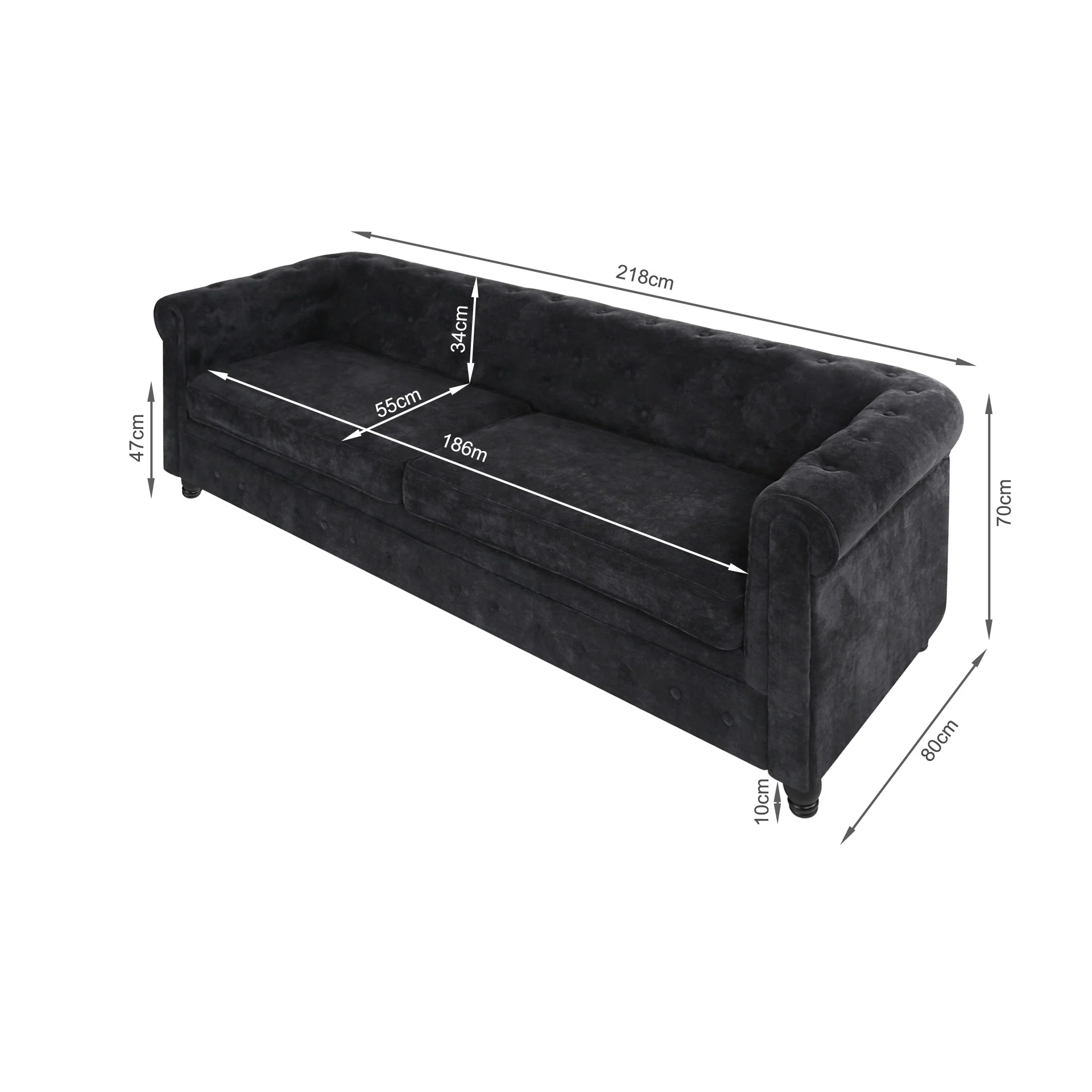 Aviana 3 Seater Sofa - Black - Image 14