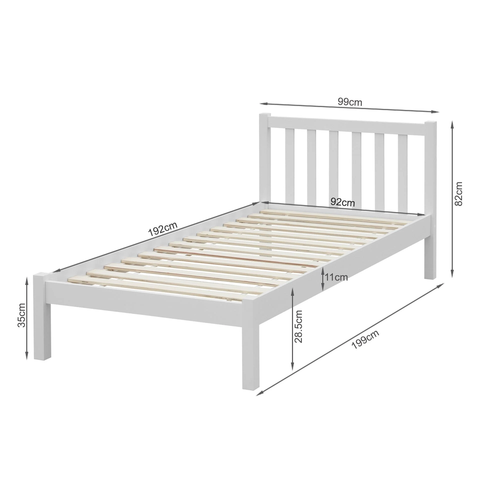 Baker Single Wooden Bed Frame - White - Image 10