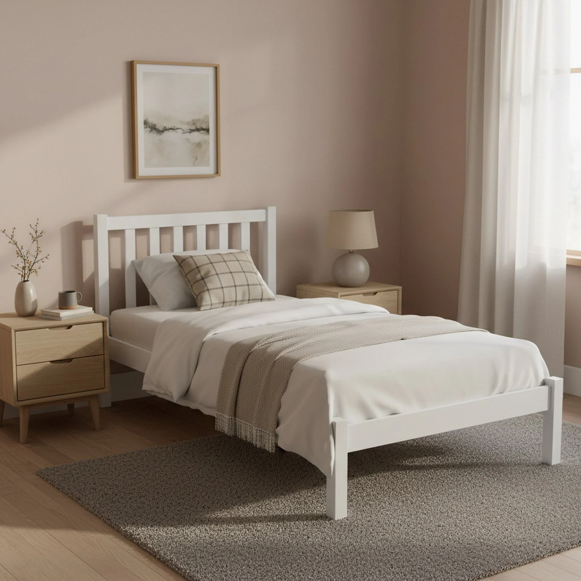 Baker Single Wooden Bed Frame - White - Image 3