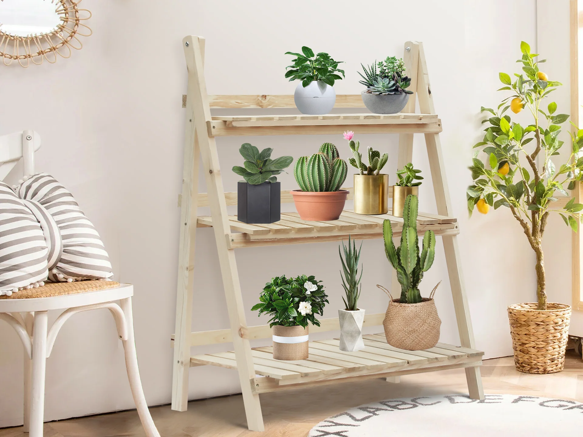 Balaton Ladder Planter Stand 100cm - Oak - Image 2