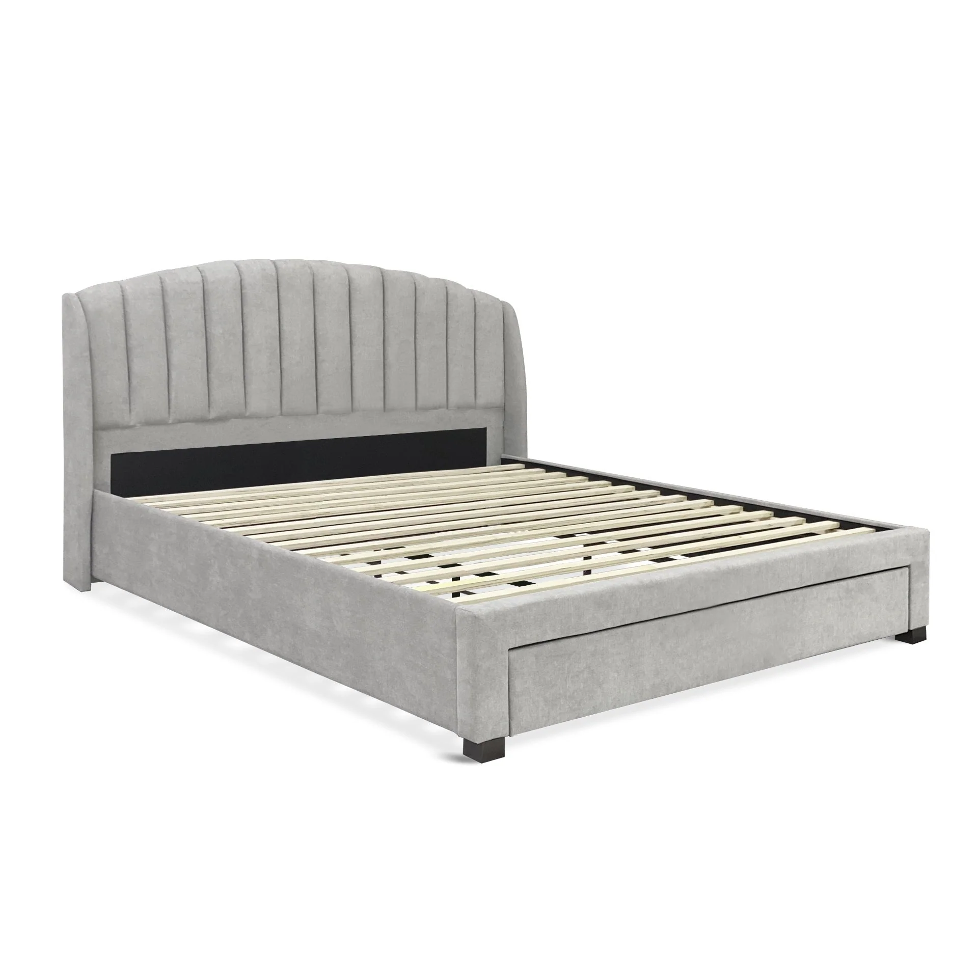 Barney Super King Bed Frame with Storage - Light Grey - Image 2