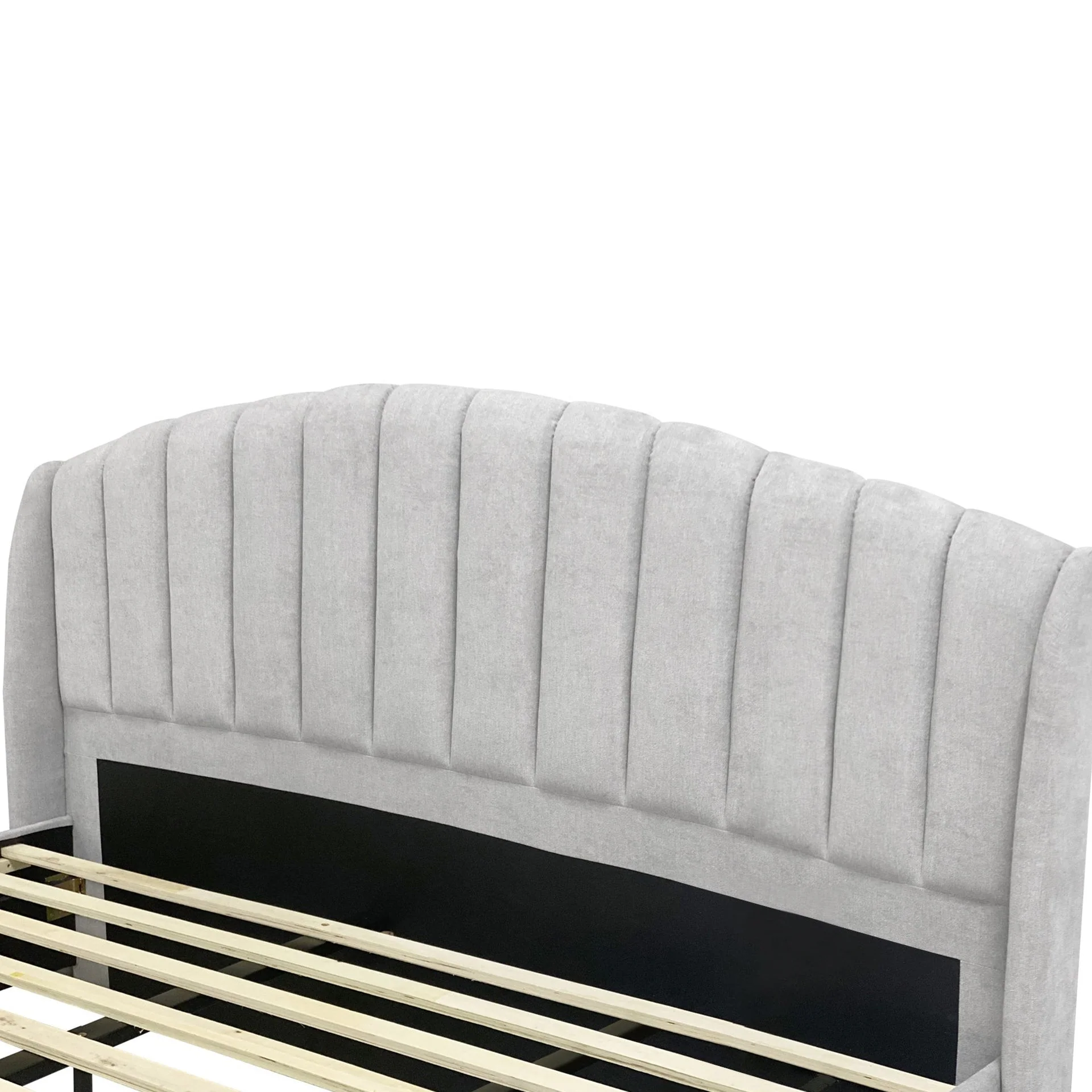Barney Super King Bed Frame with Storage - Light Grey - Image 3
