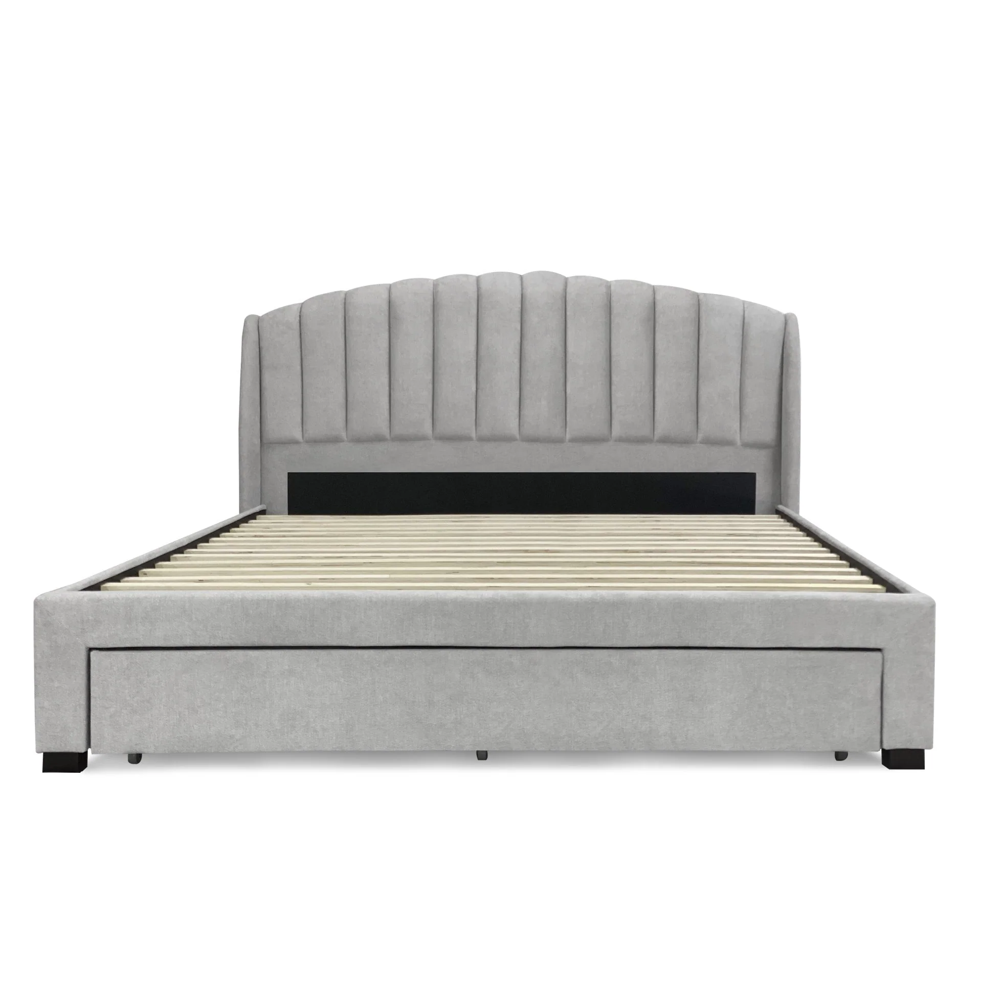 Barney Super King Bed Frame with Storage - Light Grey - Image 4