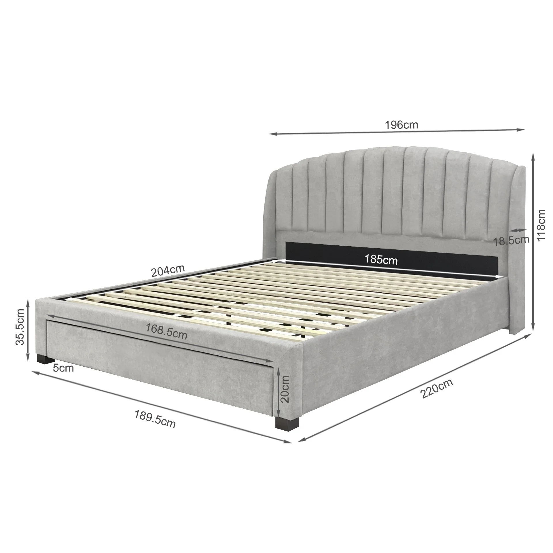 Barney Super King Bed Frame with Storage - Light Grey - Image 5