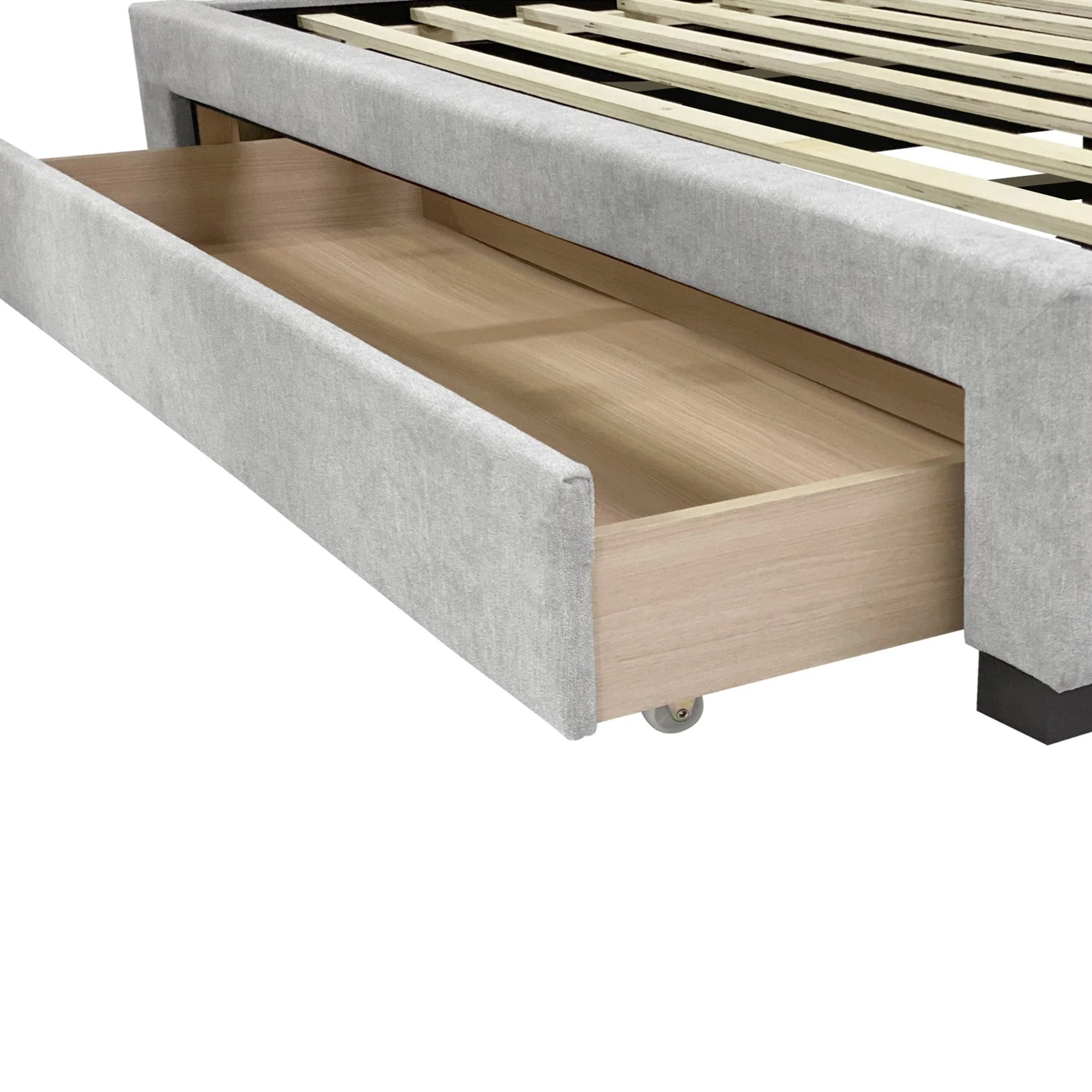 Barney Super King Bed Frame with Storage - Light Grey - Image 6