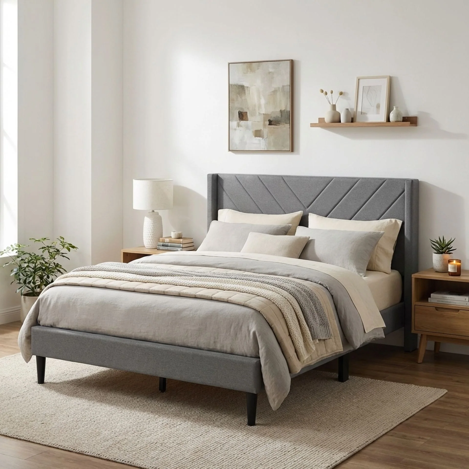Bassie Double Bed Frame - Light Grey