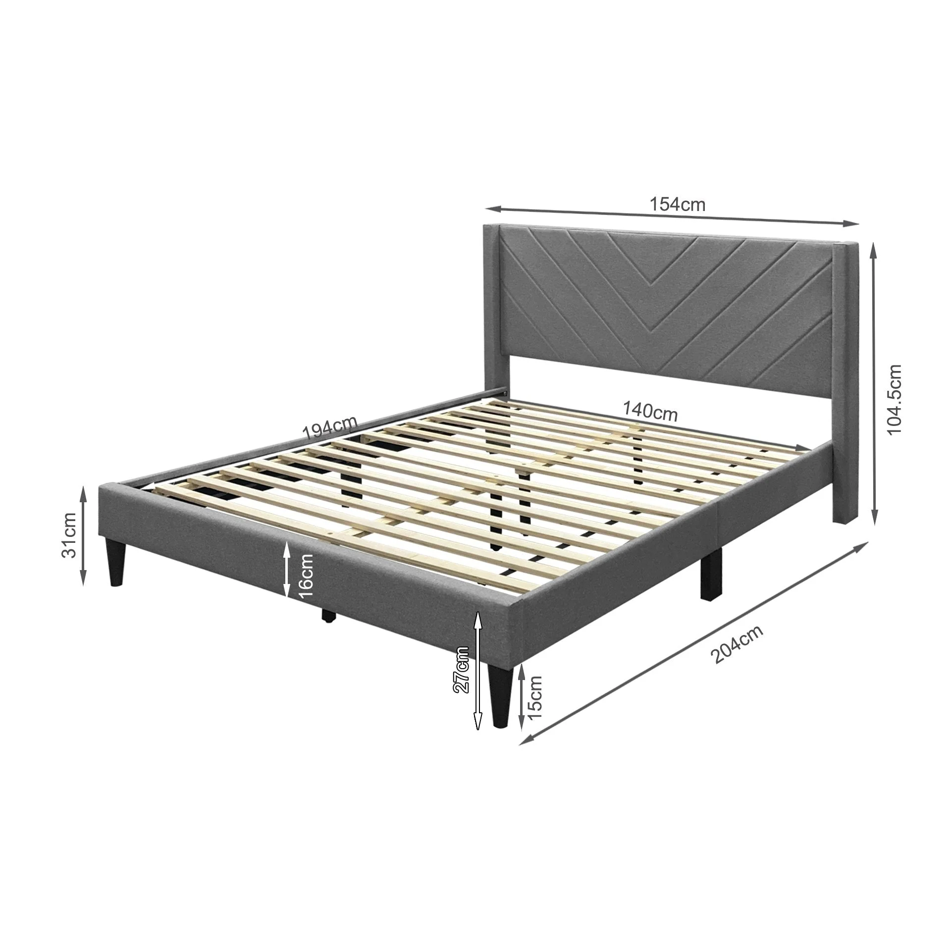 Bassie Double Bed Frame - Light Grey - Image 16