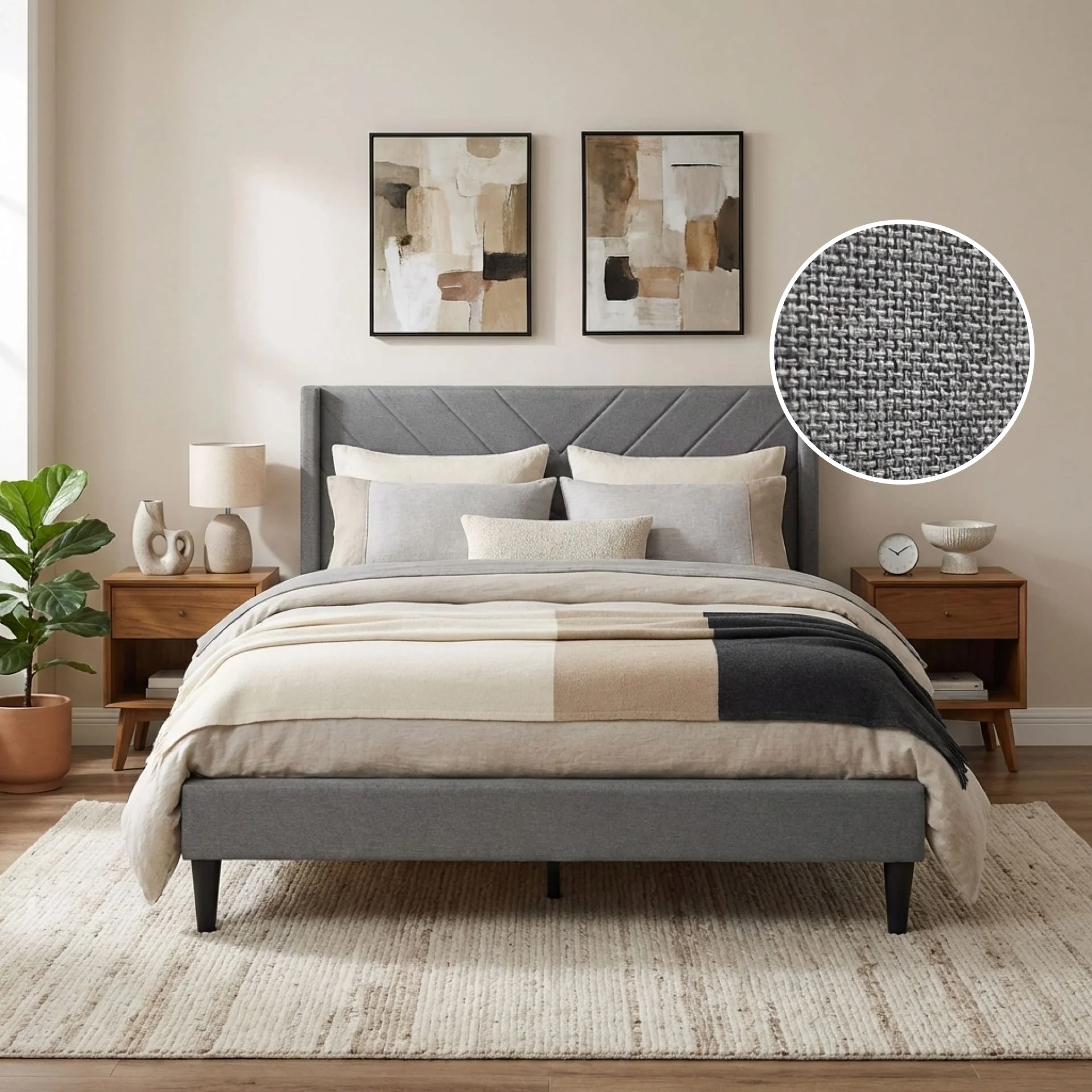 Bassie Double Bed Frame - Light Grey - Image 2