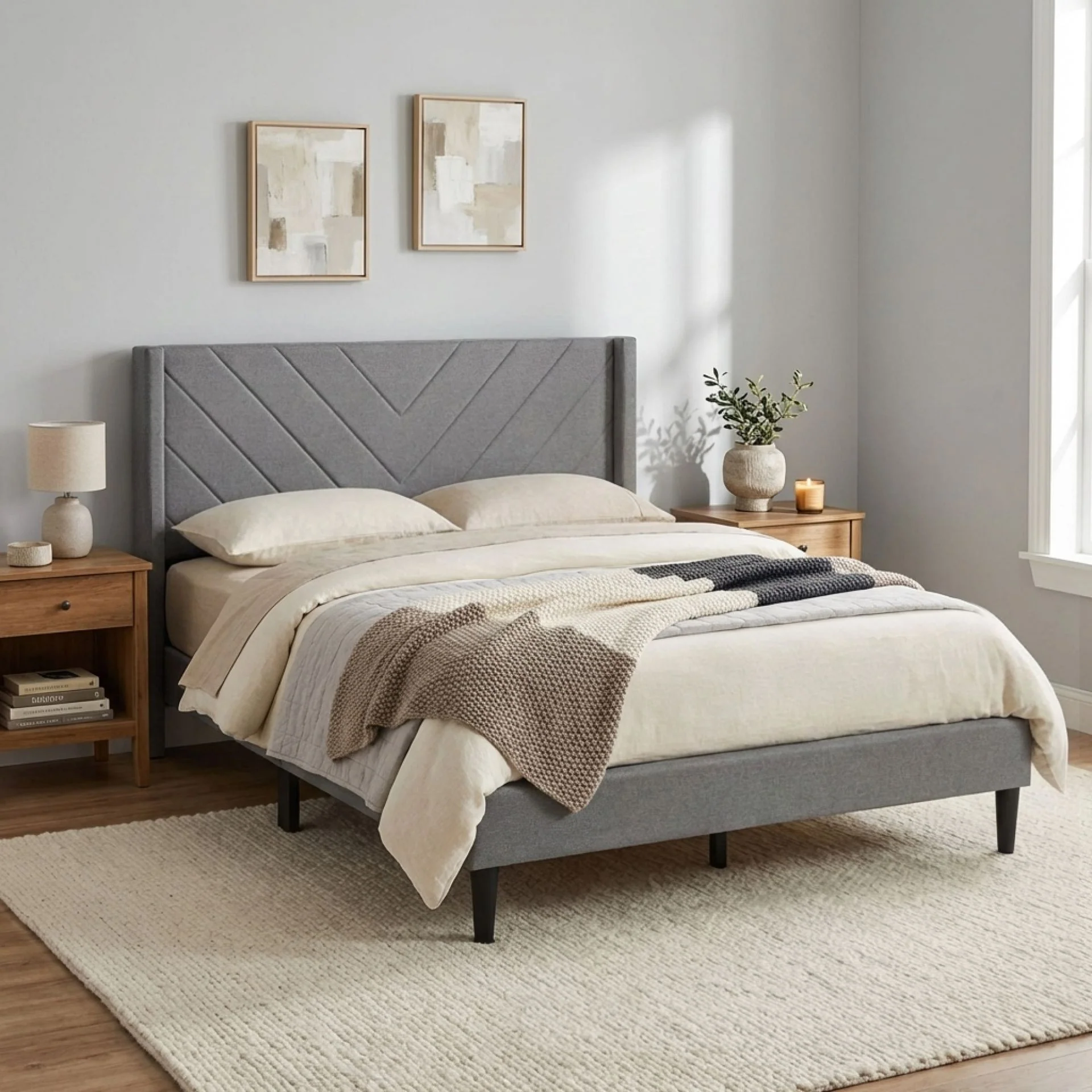 Bassie Double Bed Frame - Light Grey - Image 3