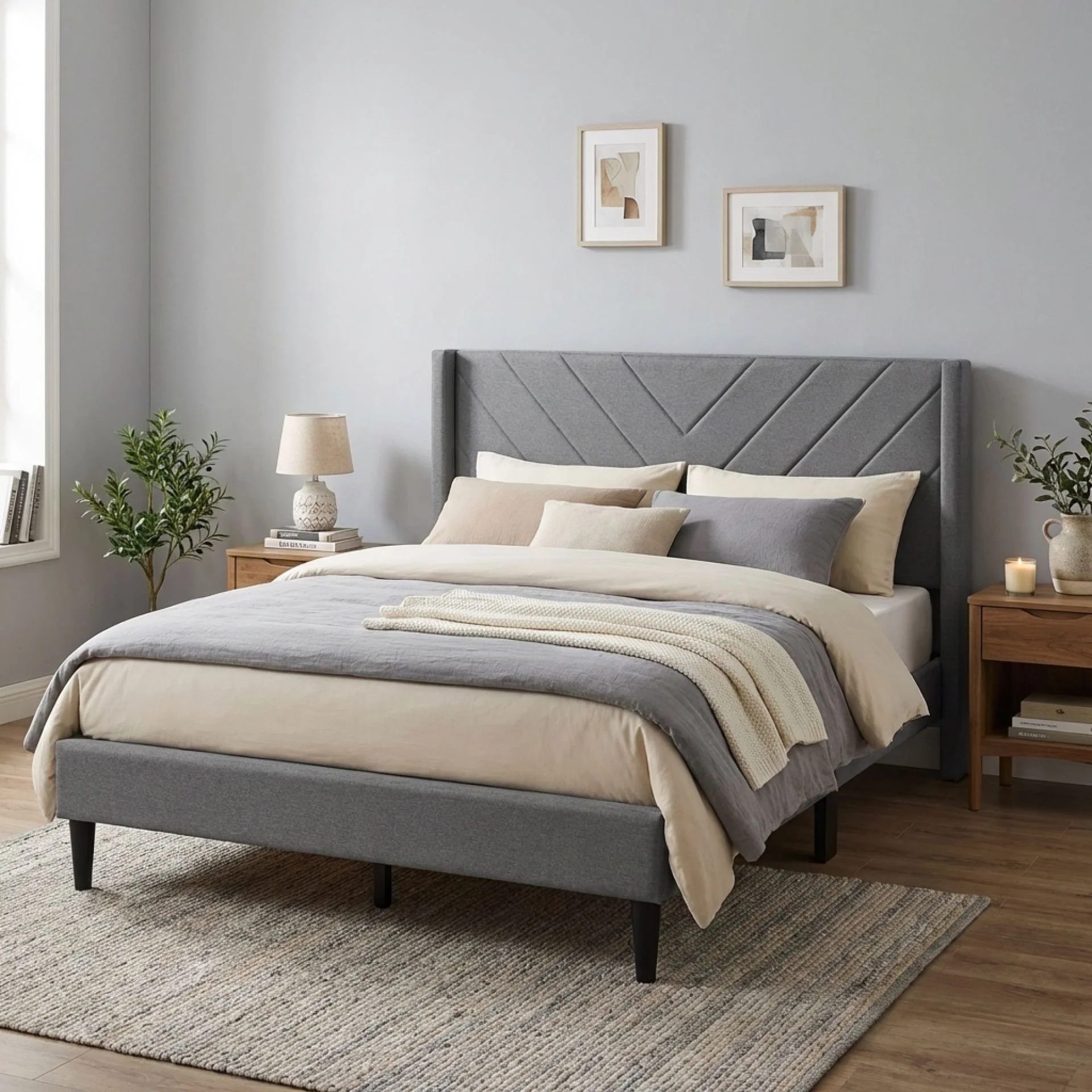 Bassie Double Bed Frame - Light Grey - Image 4