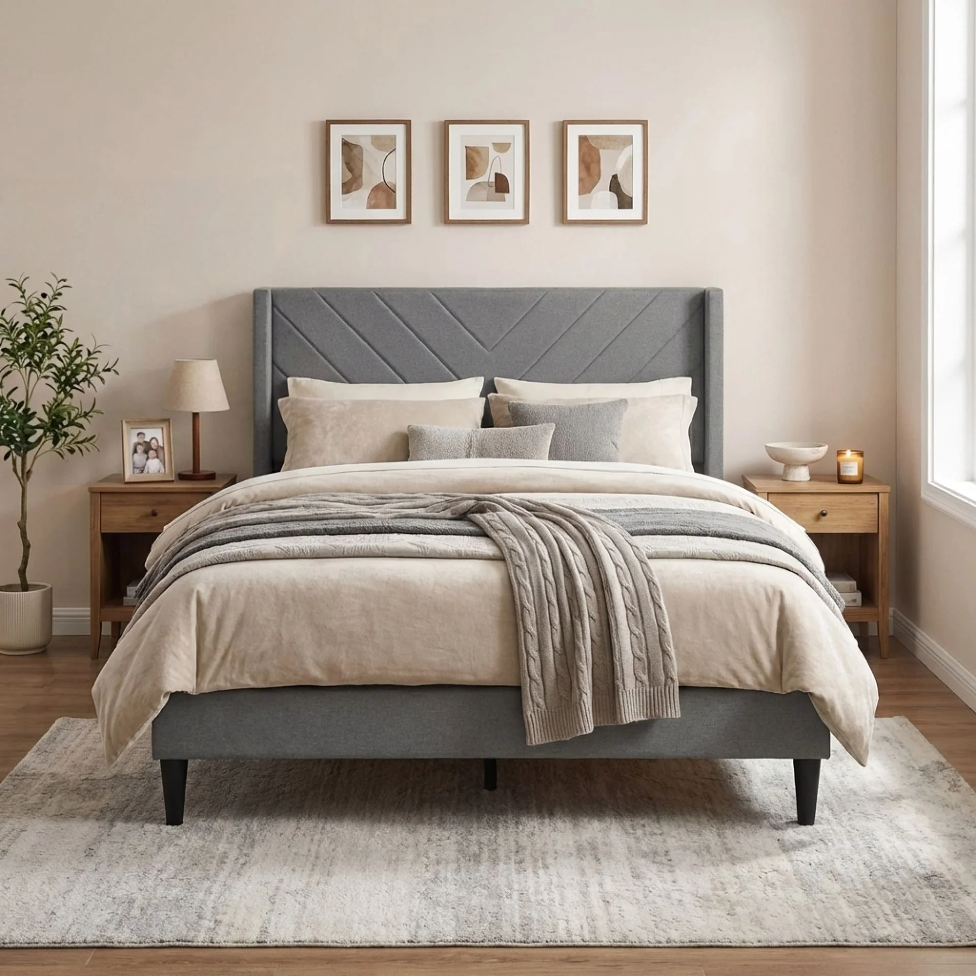Bassie Double Bed Frame - Light Grey - Image 5