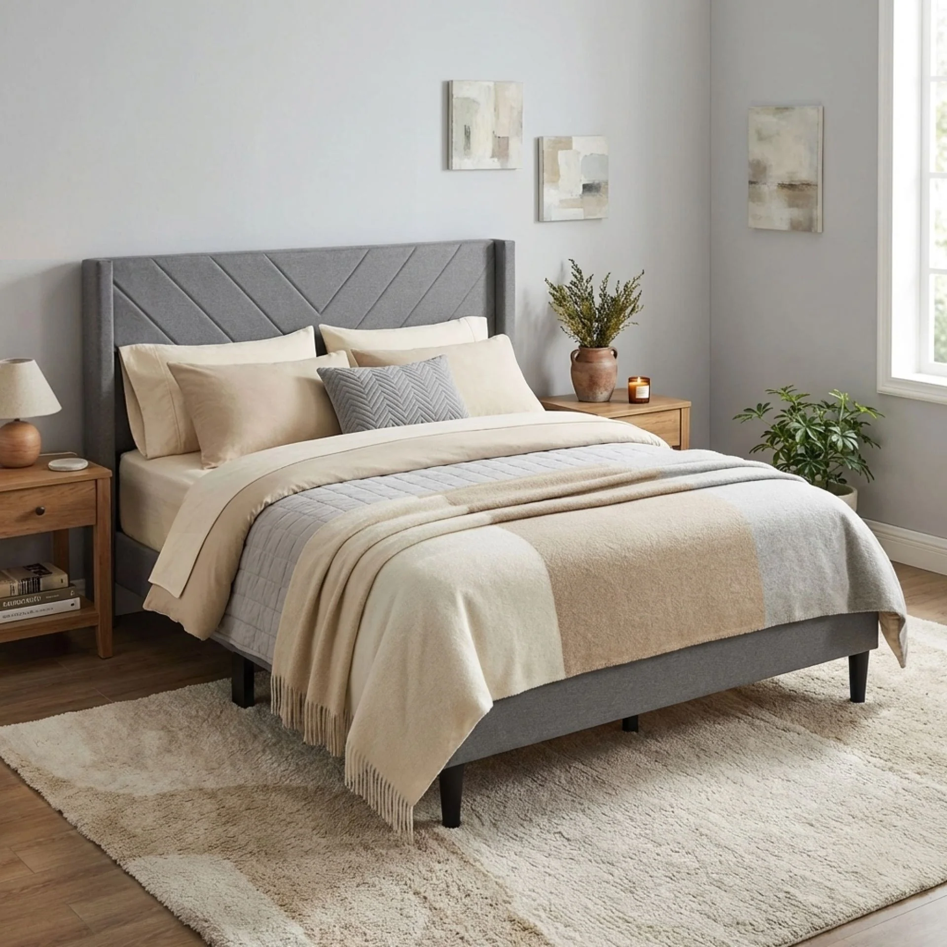Bassie Double Bed Frame - Light Grey - Image 6