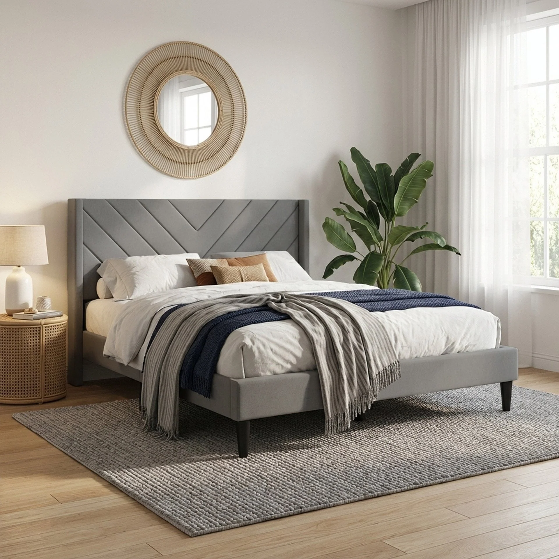 Bassie Queen Bed Frame - Light Grey