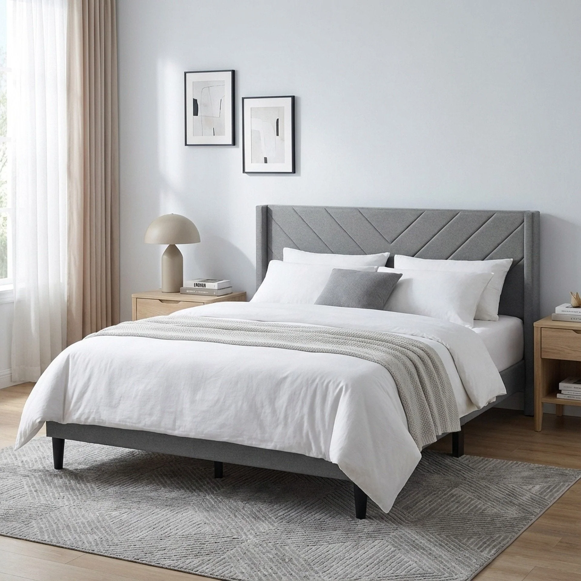 Bassie Queen Bed Frame - Light Grey - Image 3