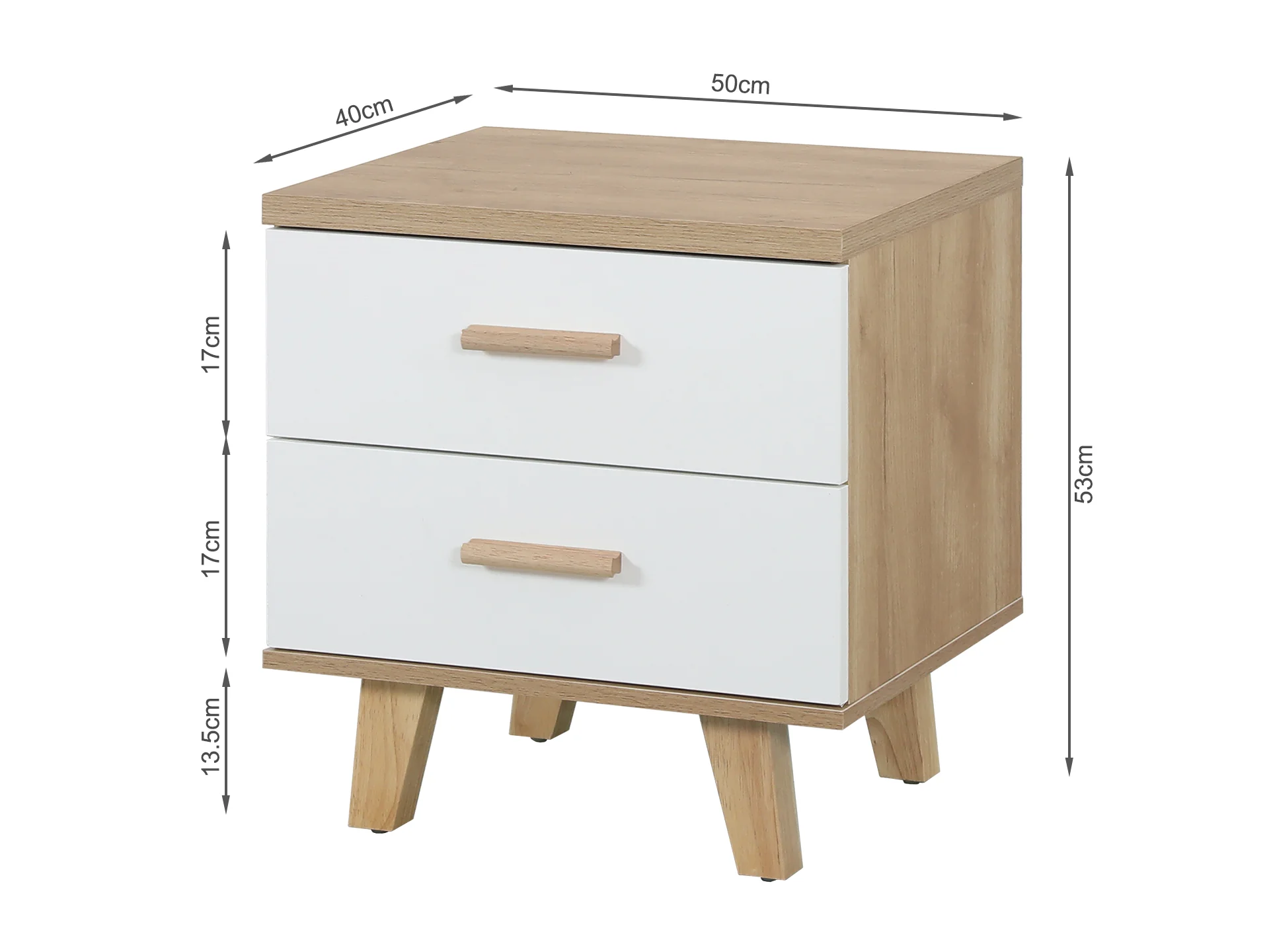 Bedside Table with 2 Drawers - Oak + White - Image 2