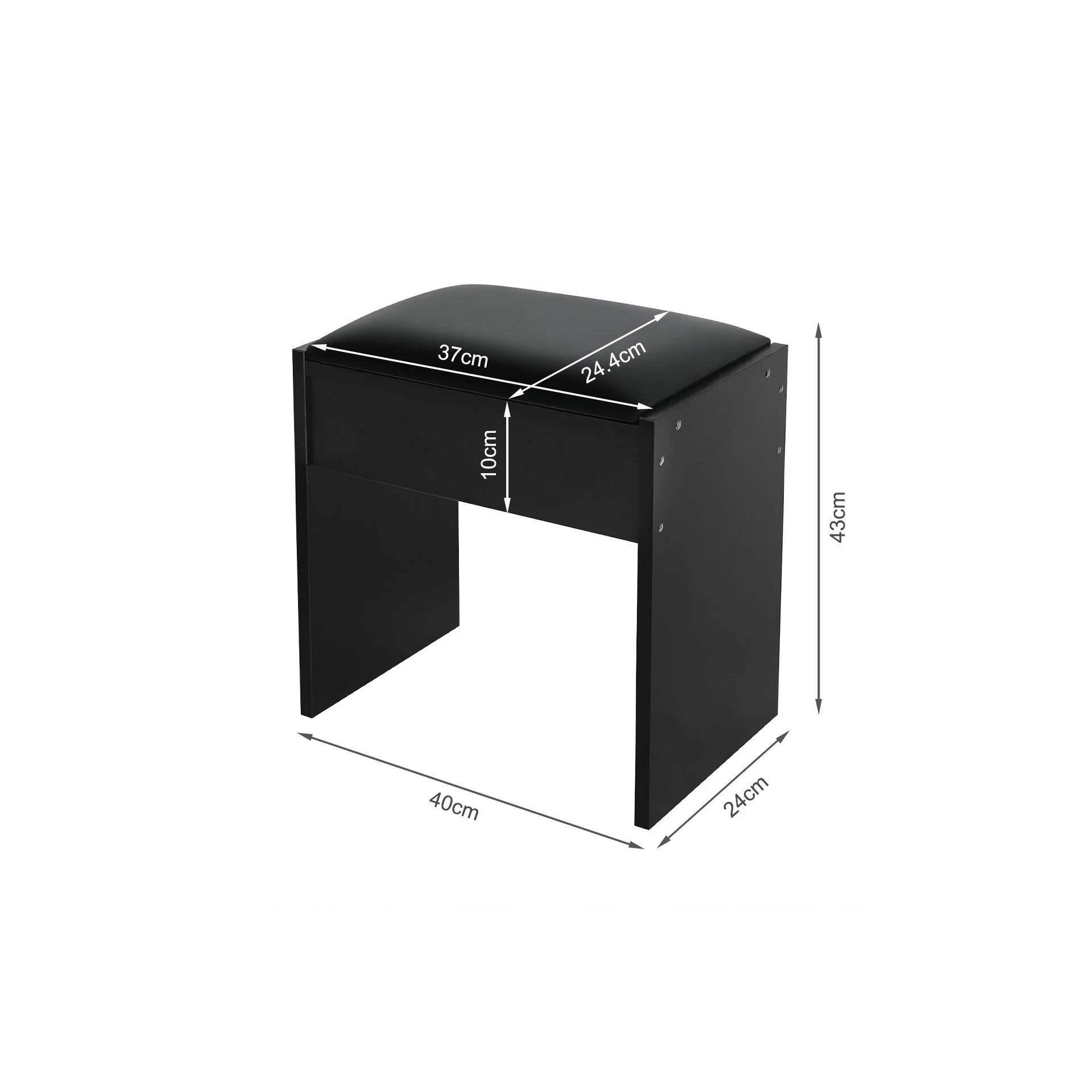 Begonia 2 Piece Dressing Table with Mirror & Stool Set - BLACK - Image 13