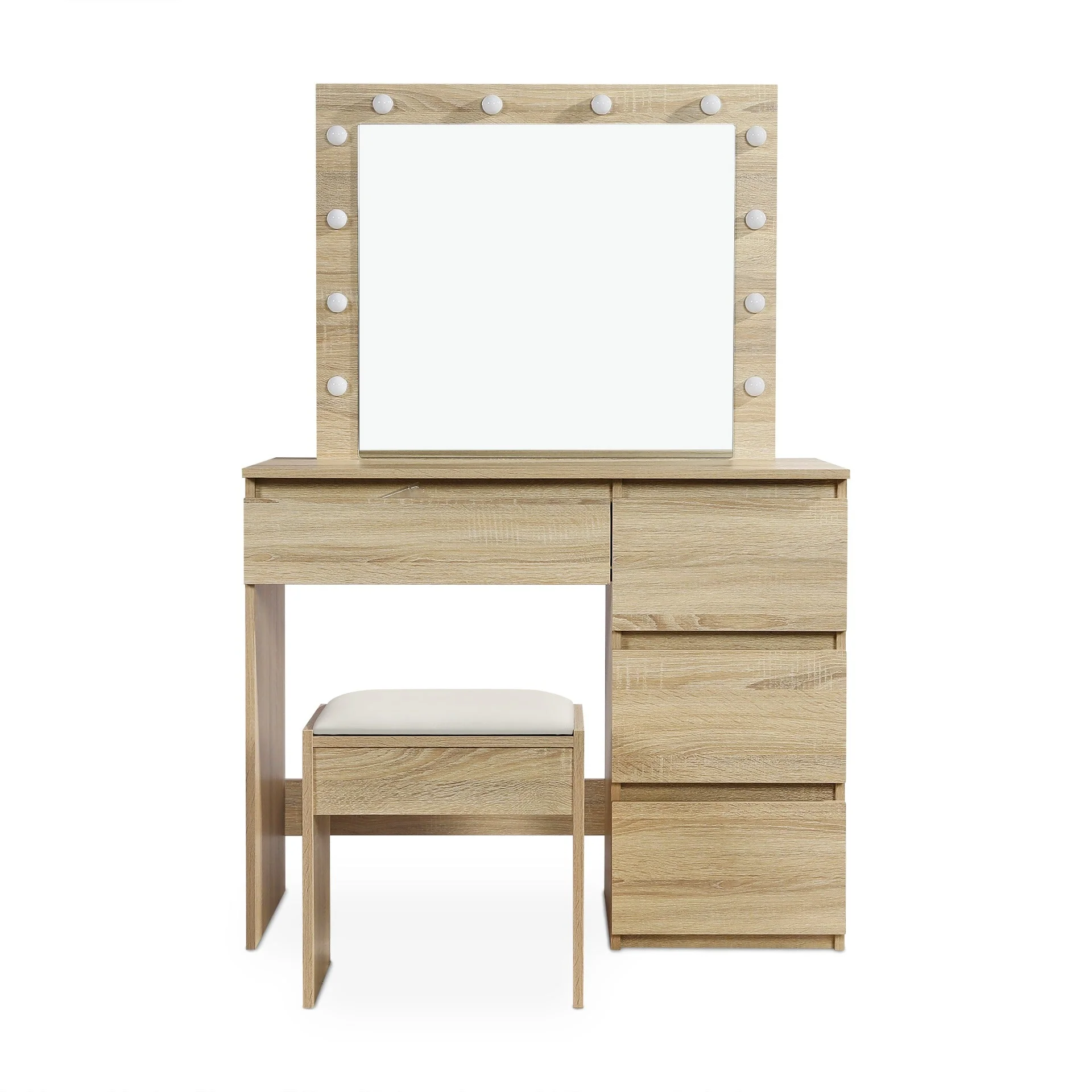 Begonia 2 Piece Dressing Table with Mirror & Stool Set - Oak - Image 9