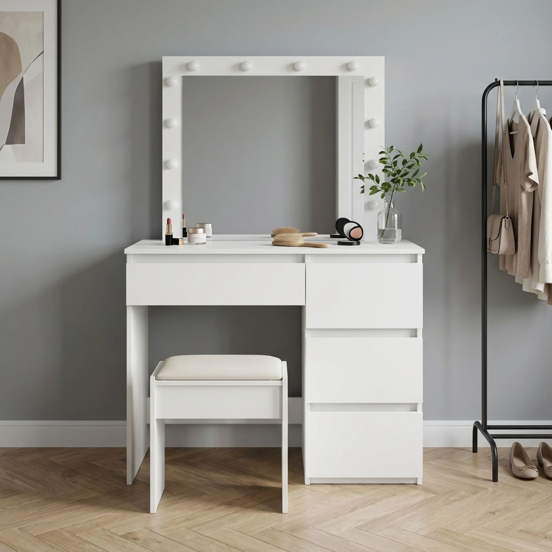 Begonia 2 Piece Dressing Table with Mirror & Stool Set - White - Image 4