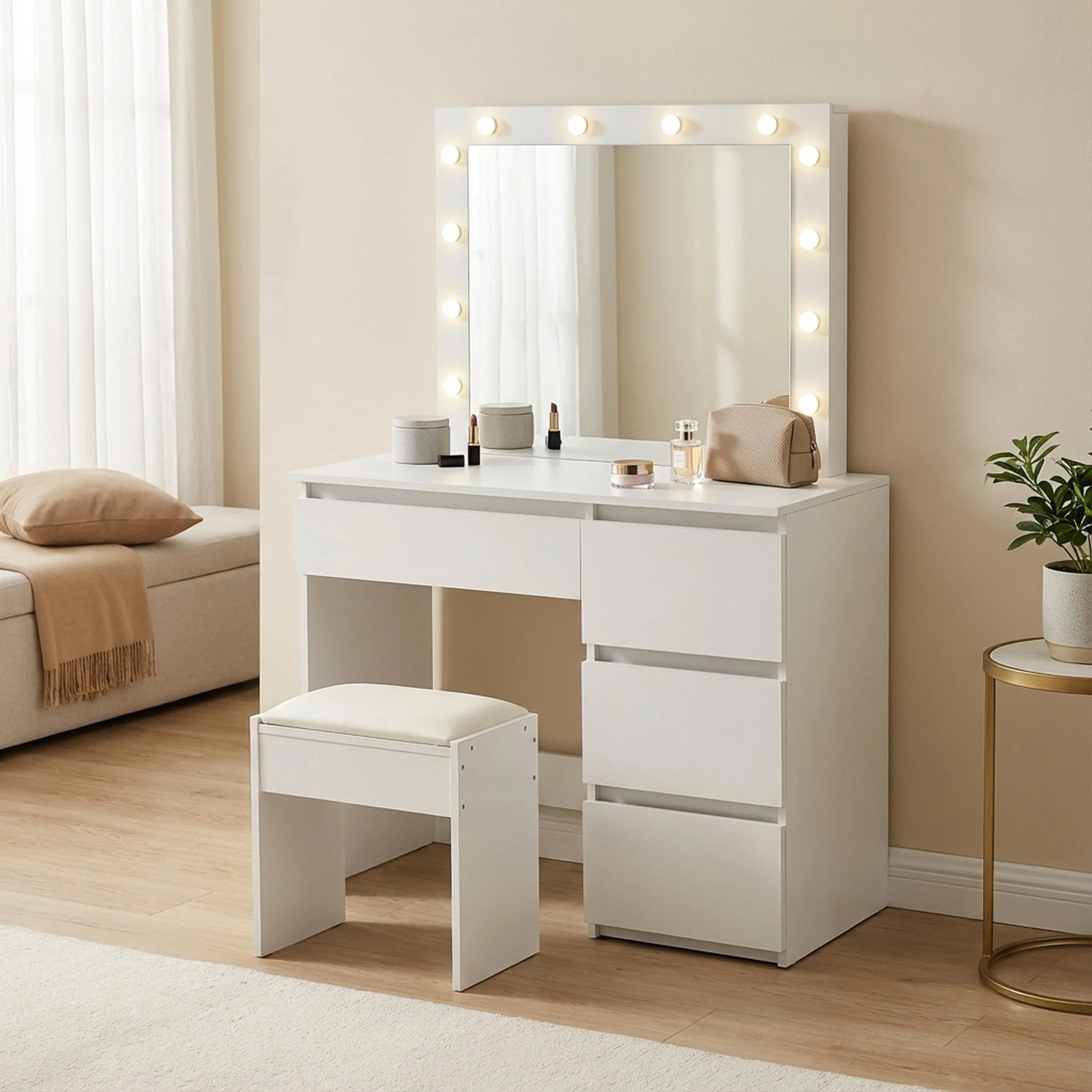 Begonia 2 Piece Dressing Table with Mirror & Stool Set - White - Image 7