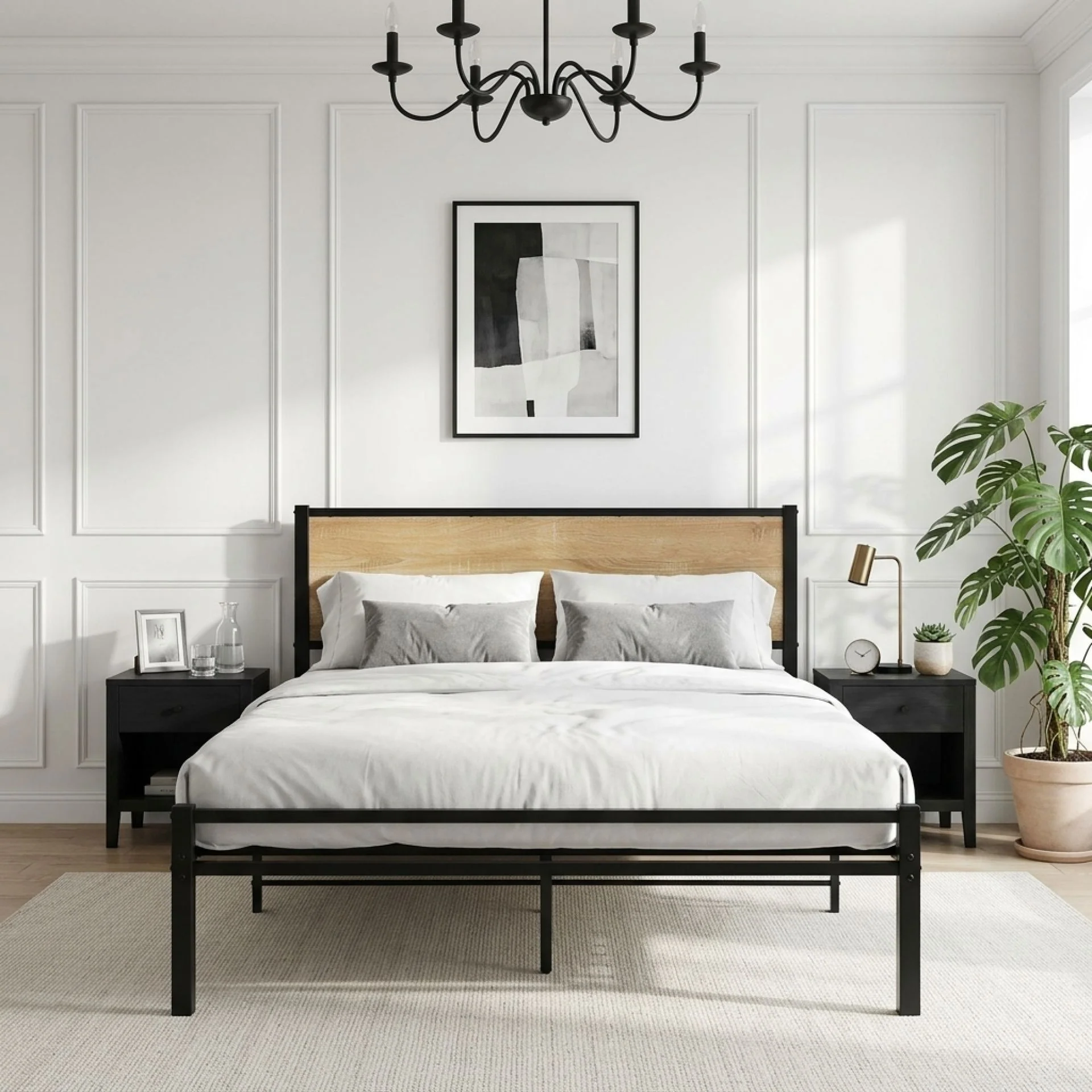 Bella Double Bed Frame - Oak + Black - Image 2