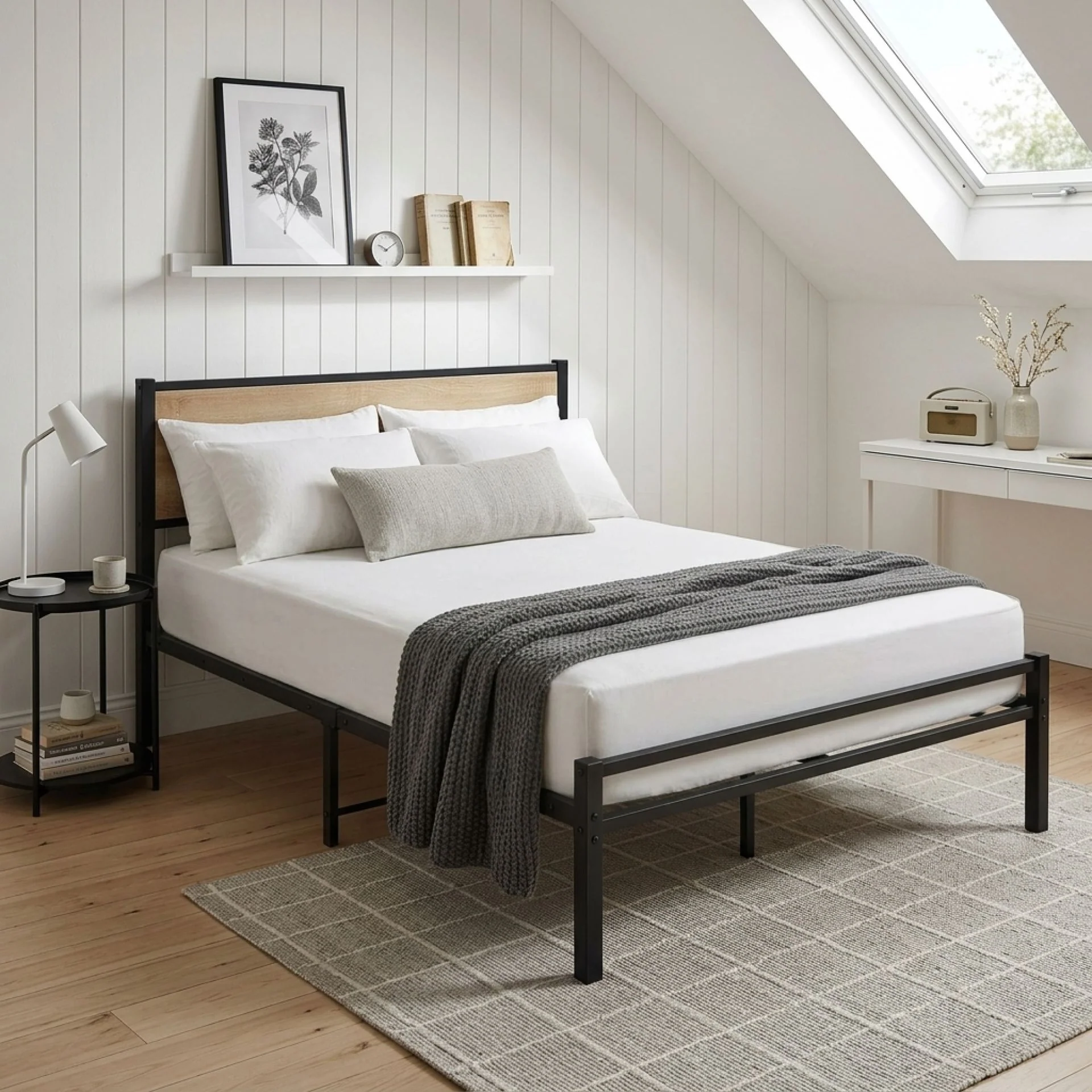 Bella Double Bed Frame - Oak + Black - Image 3