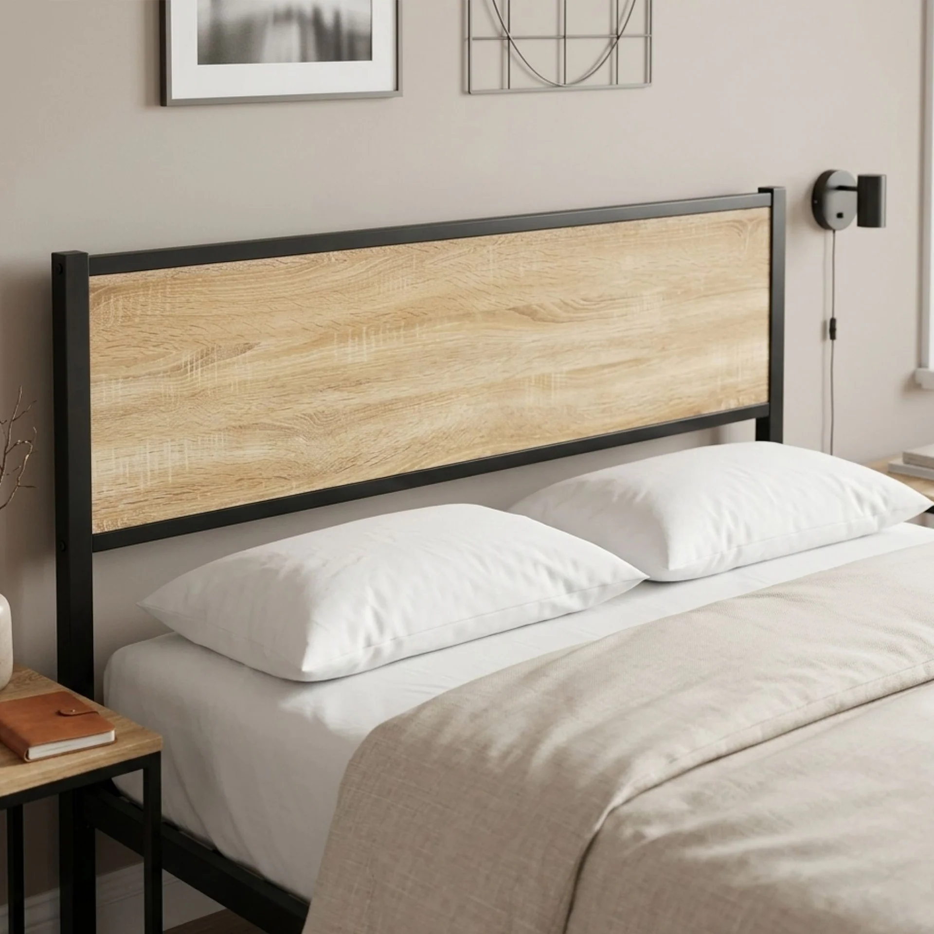 Bella Double Bed Frame - Oak + Black - Image 4