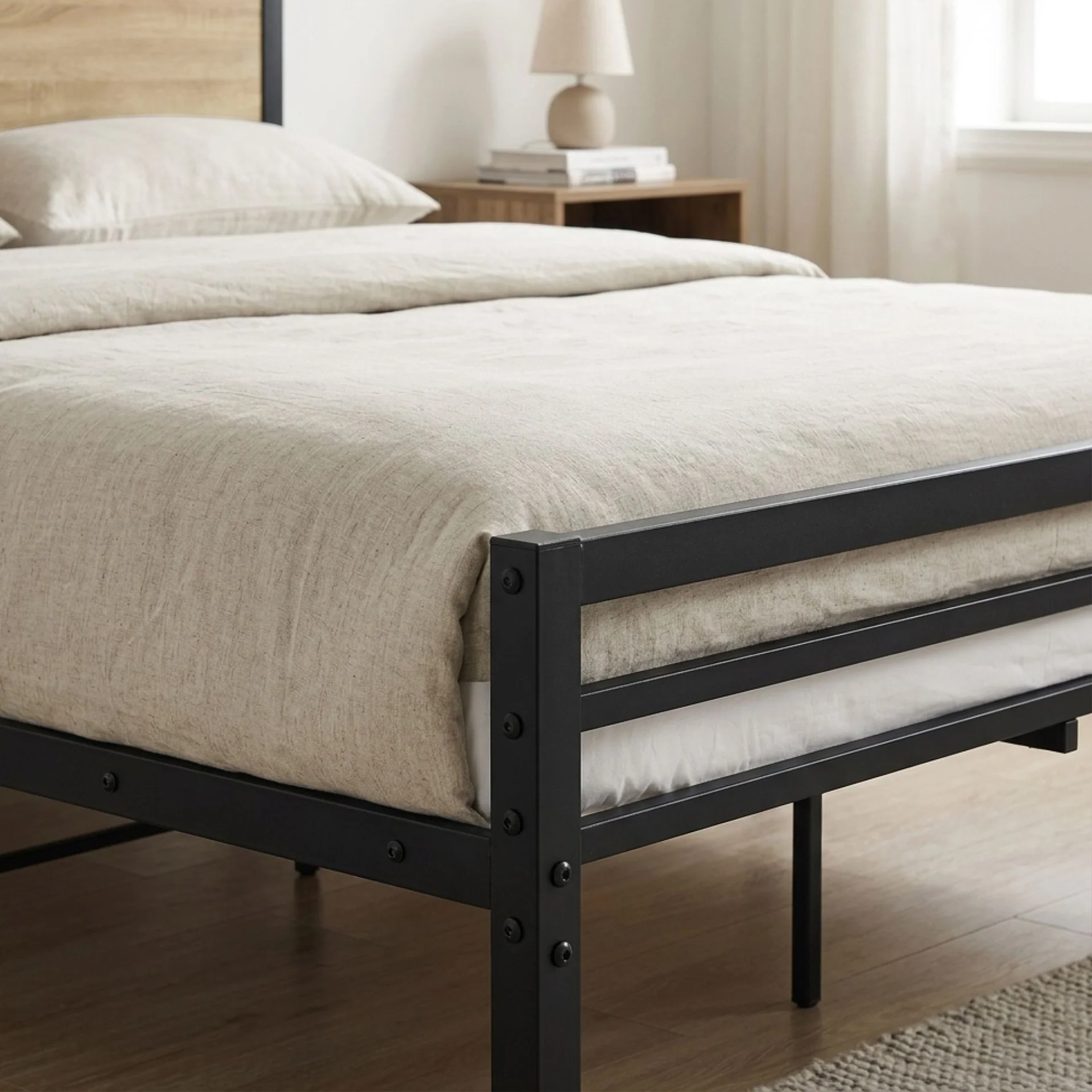 Bella Double Bed Frame - Oak + Black - Image 5