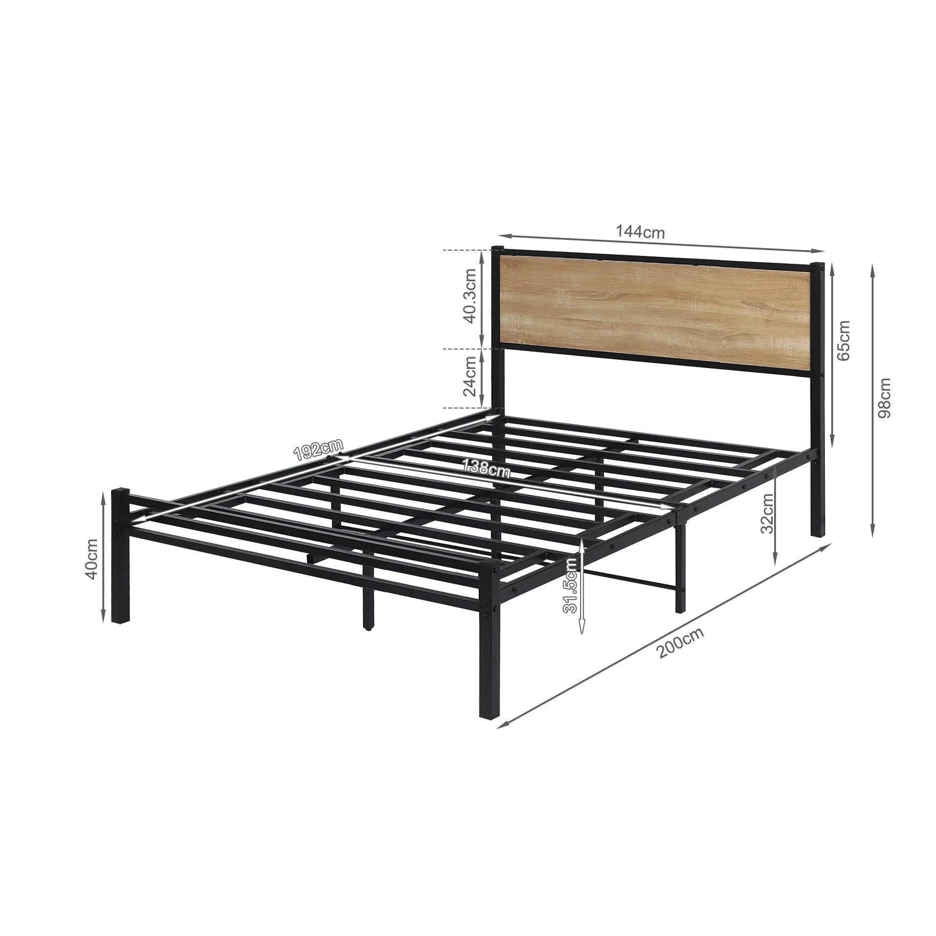 Bella Double Bed Frame - Oak + Black - Image 9