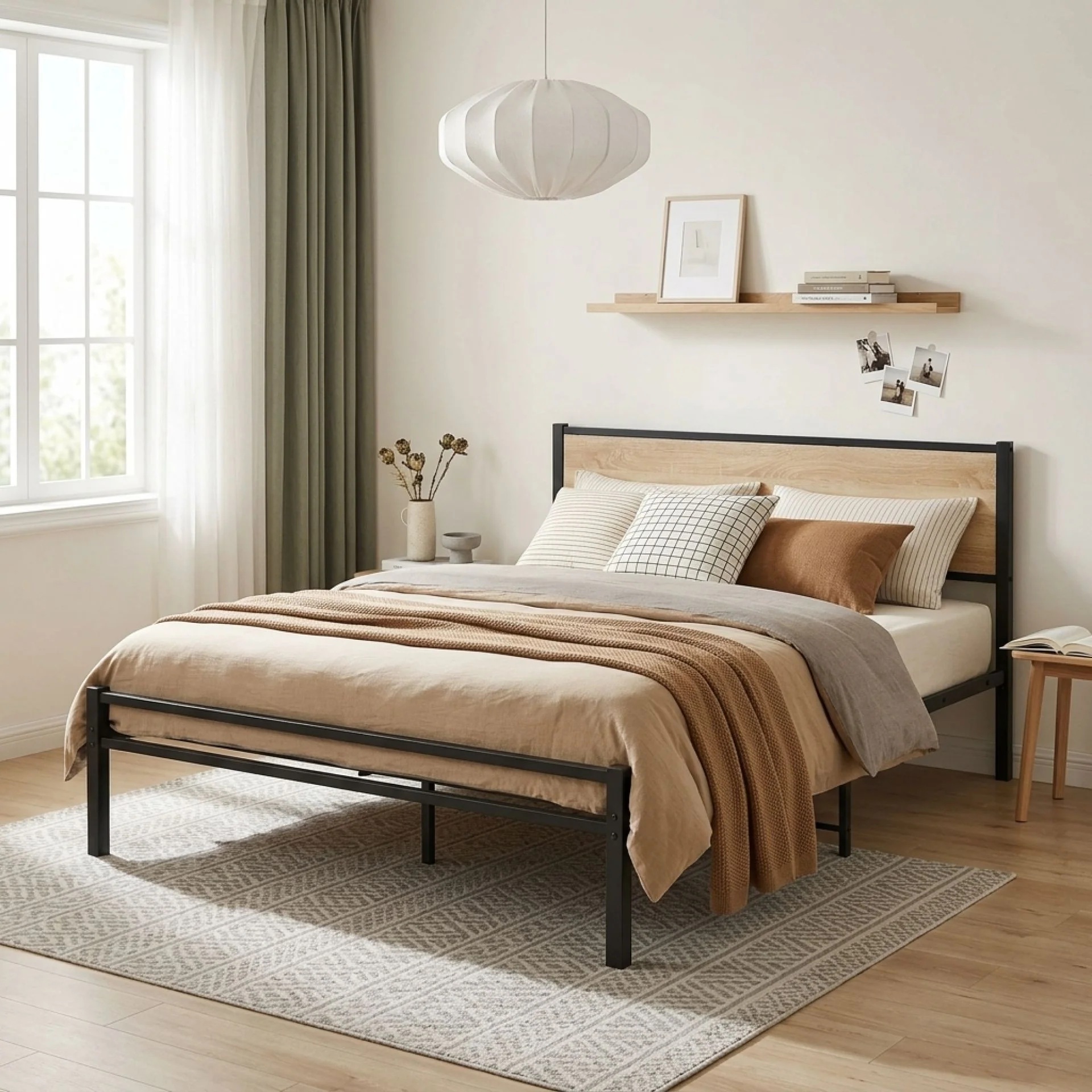 Bella Queen Bed Frame - Oak + Black - Image 3