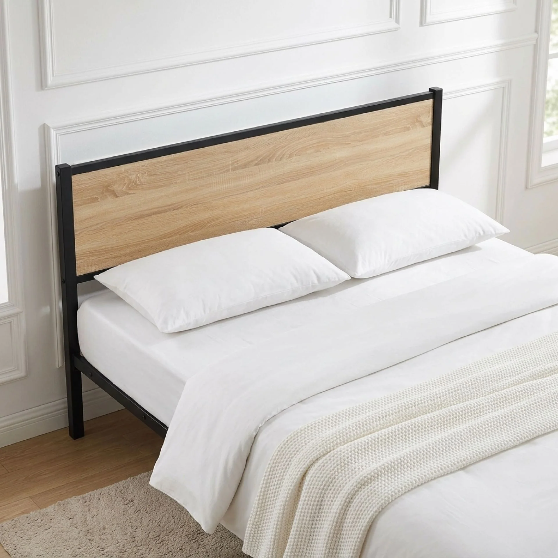 Bella Queen Bed Frame - Oak + Black - Image 4