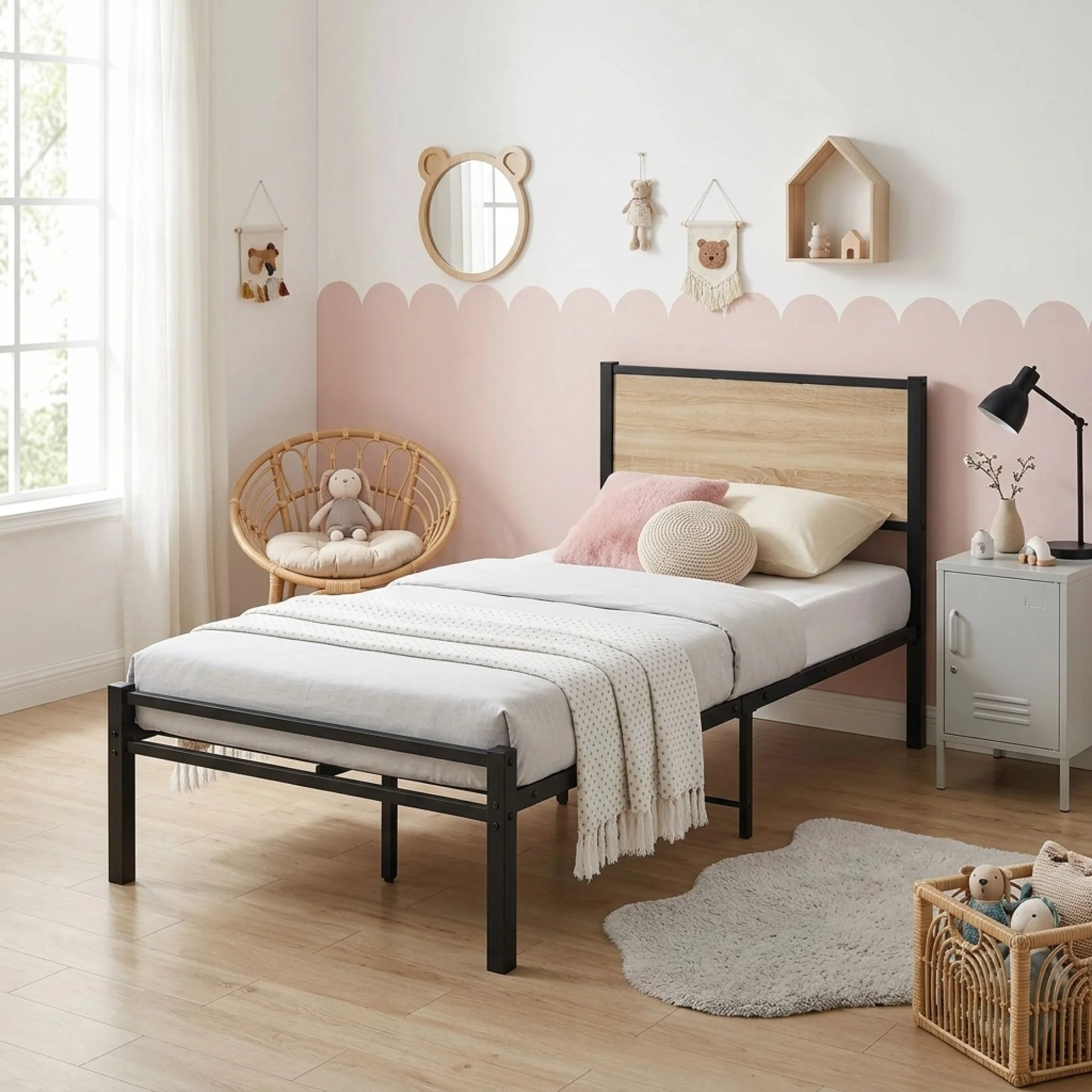 Bella Single Bed Frame - Oak + Black