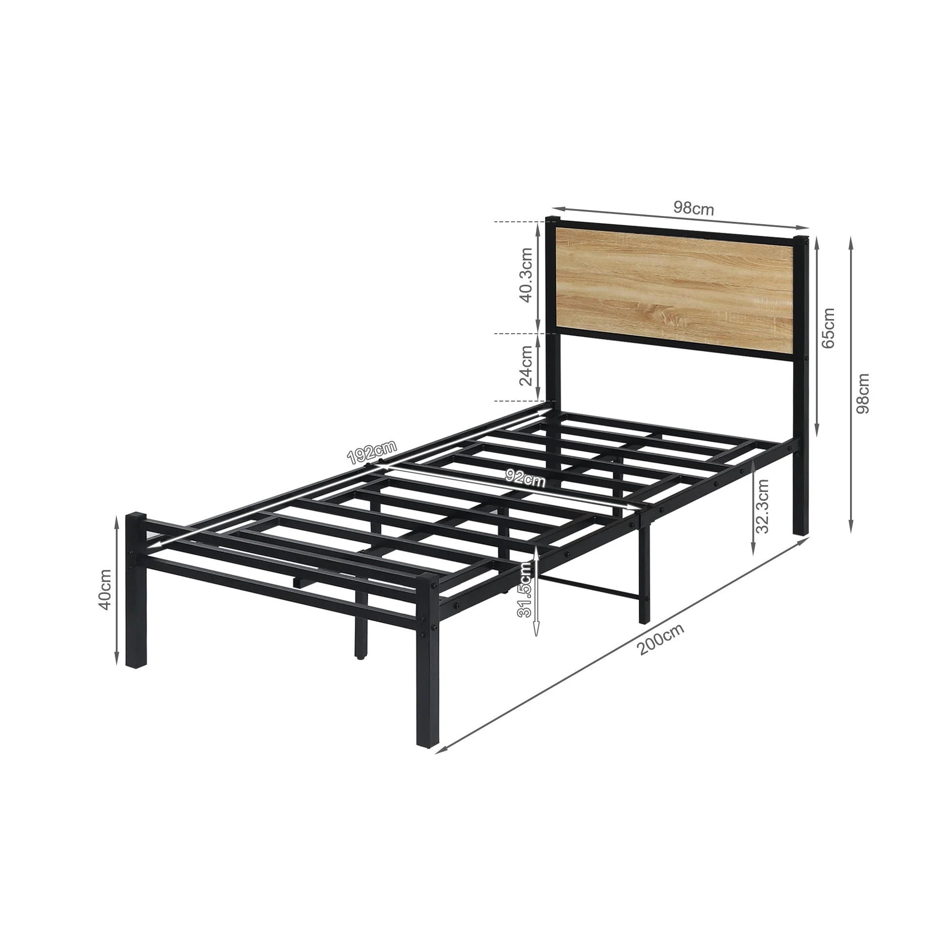 Bella Single Bed Frame - Oak + Black - Image 12