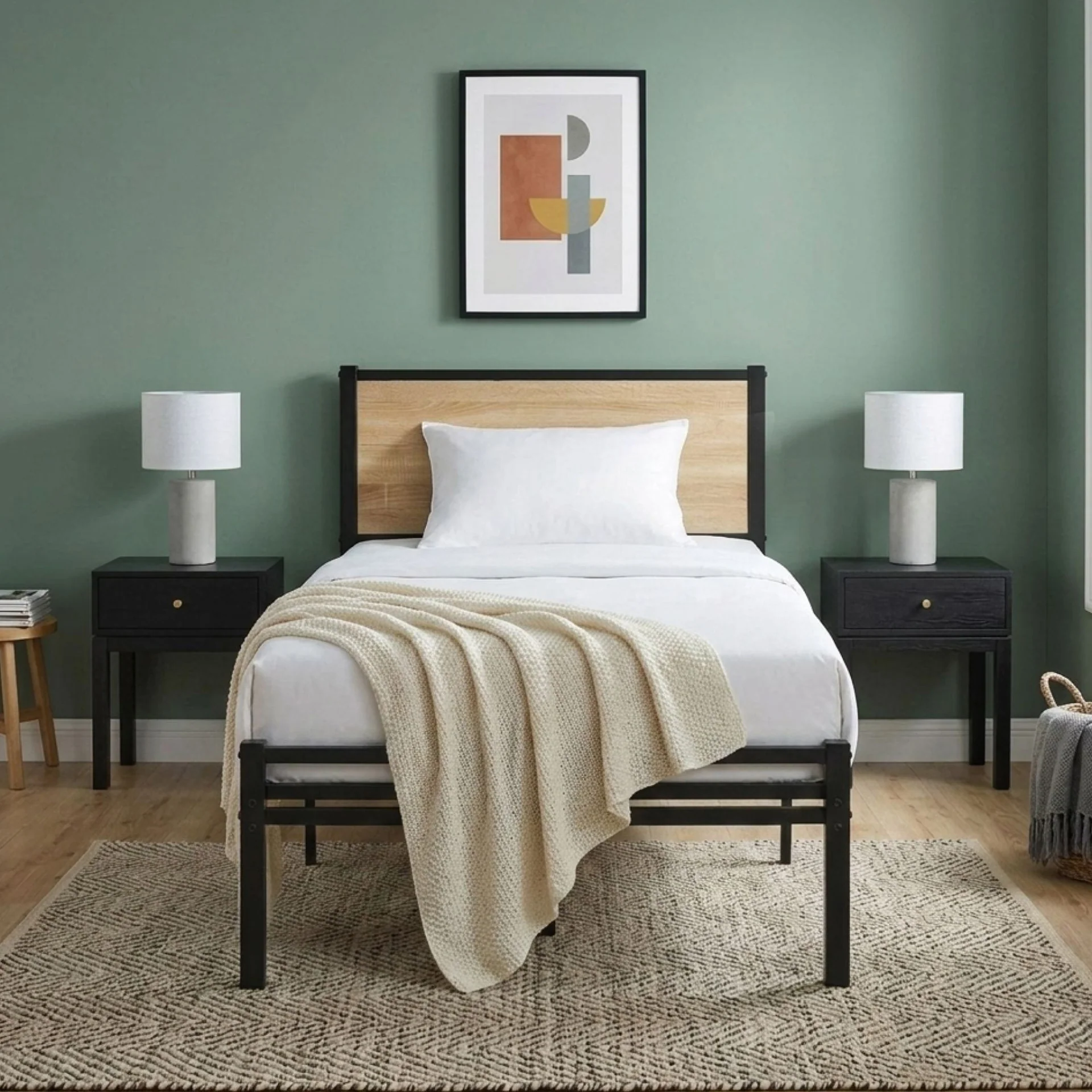 Bella Single Bed Frame - Oak + Black - Image 2