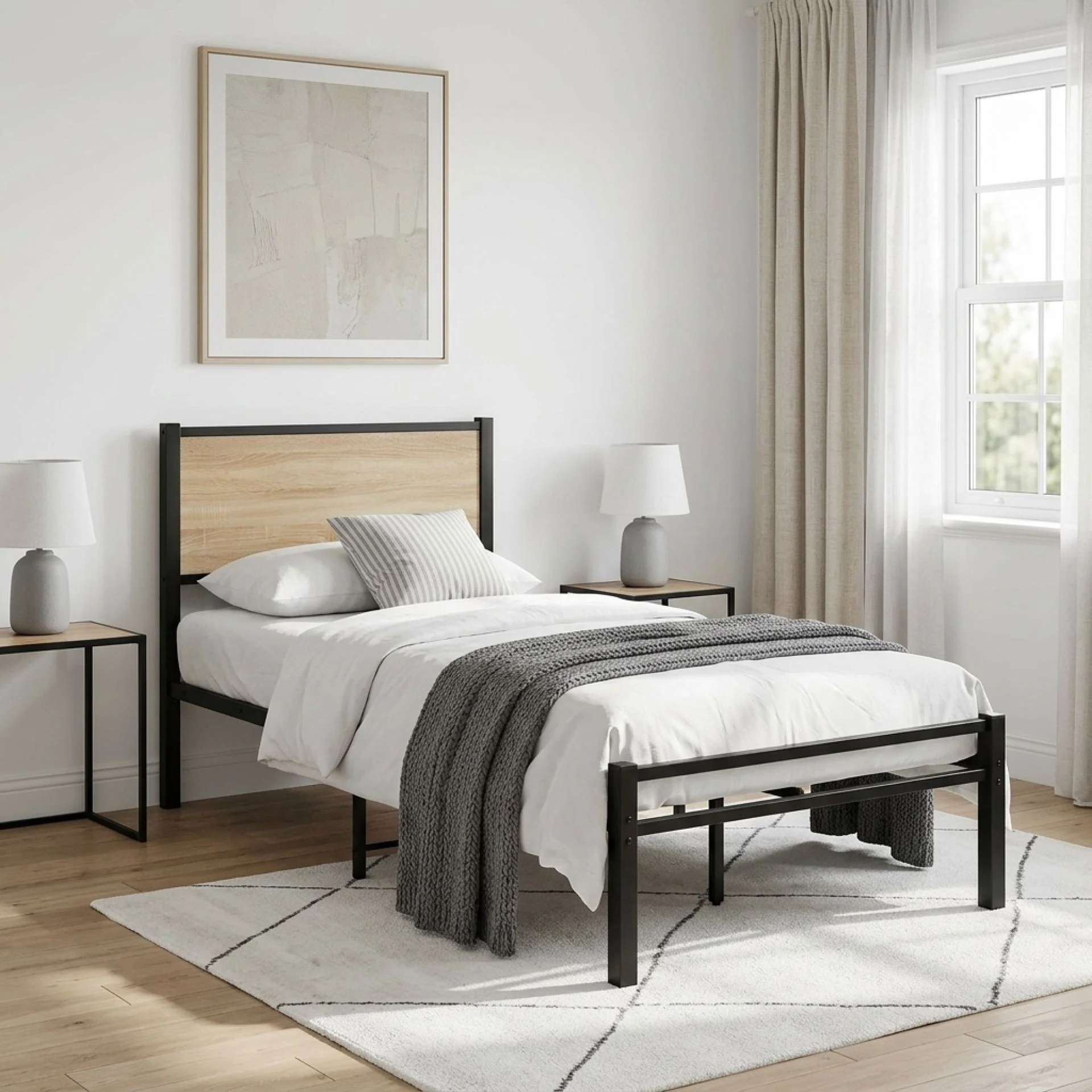Bella Single Bed Frame - Oak + Black - Image 3
