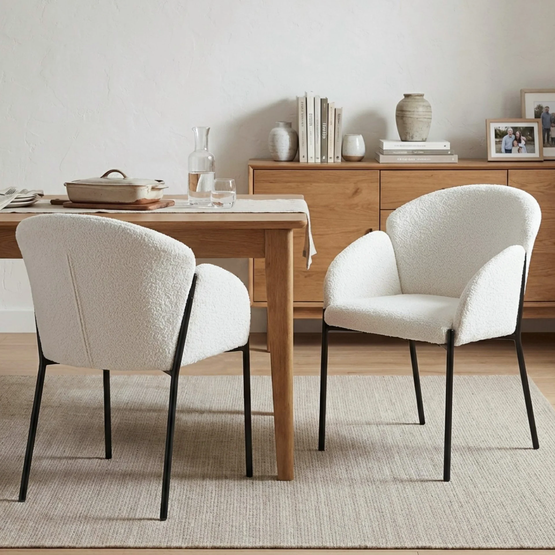 Bellamy Boucle Dining ArmChairs - Set of 2 - Off White