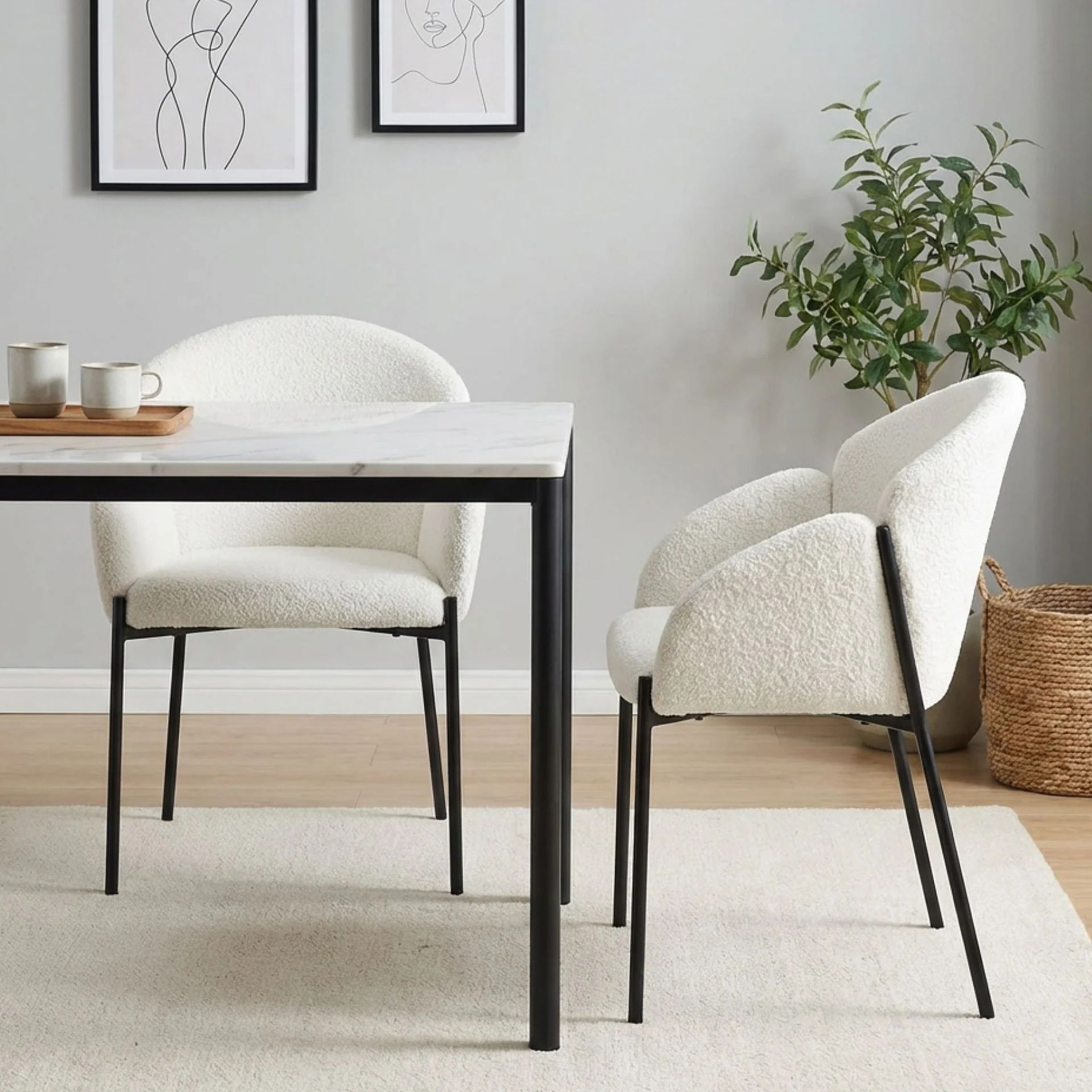 Bellamy Boucle Dining ArmChairs - Set of 2 - Off White - Image 3