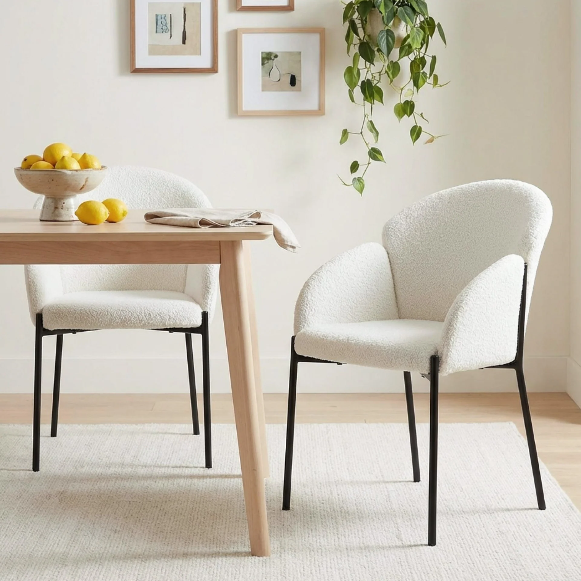 Bellamy Boucle Dining ArmChairs - Set of 2 - Off White - Image 4
