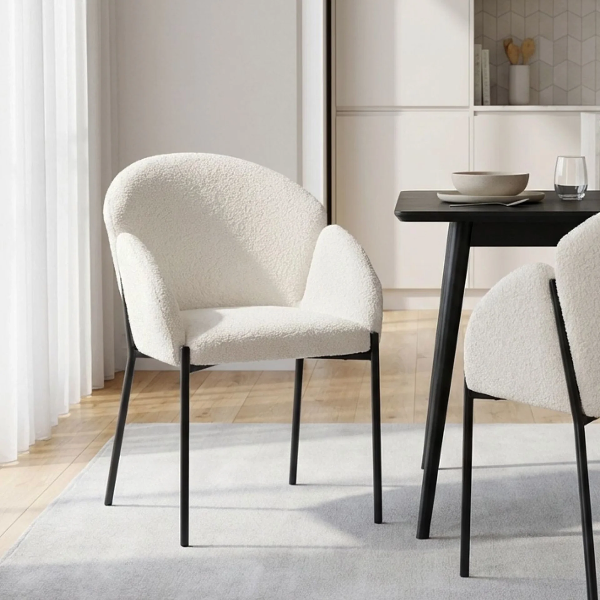 Bellamy Boucle Dining ArmChairs - Set of 2 - Milky White