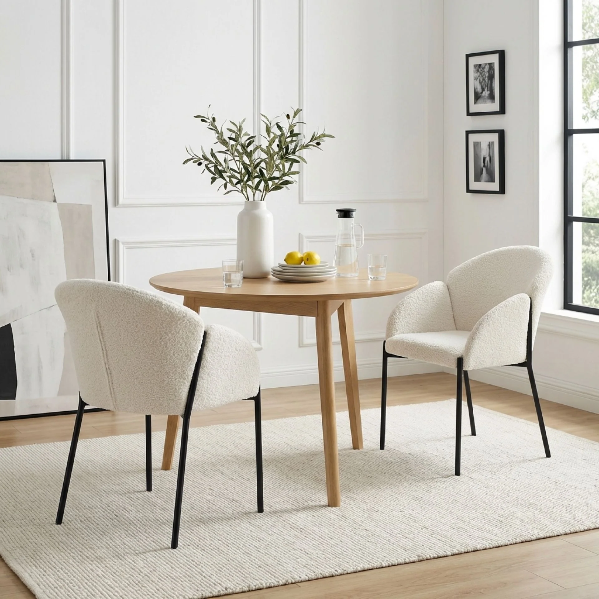 Bellamy Boucle Dining ArmChairs - Set of 2 - Milky White - Image 7
