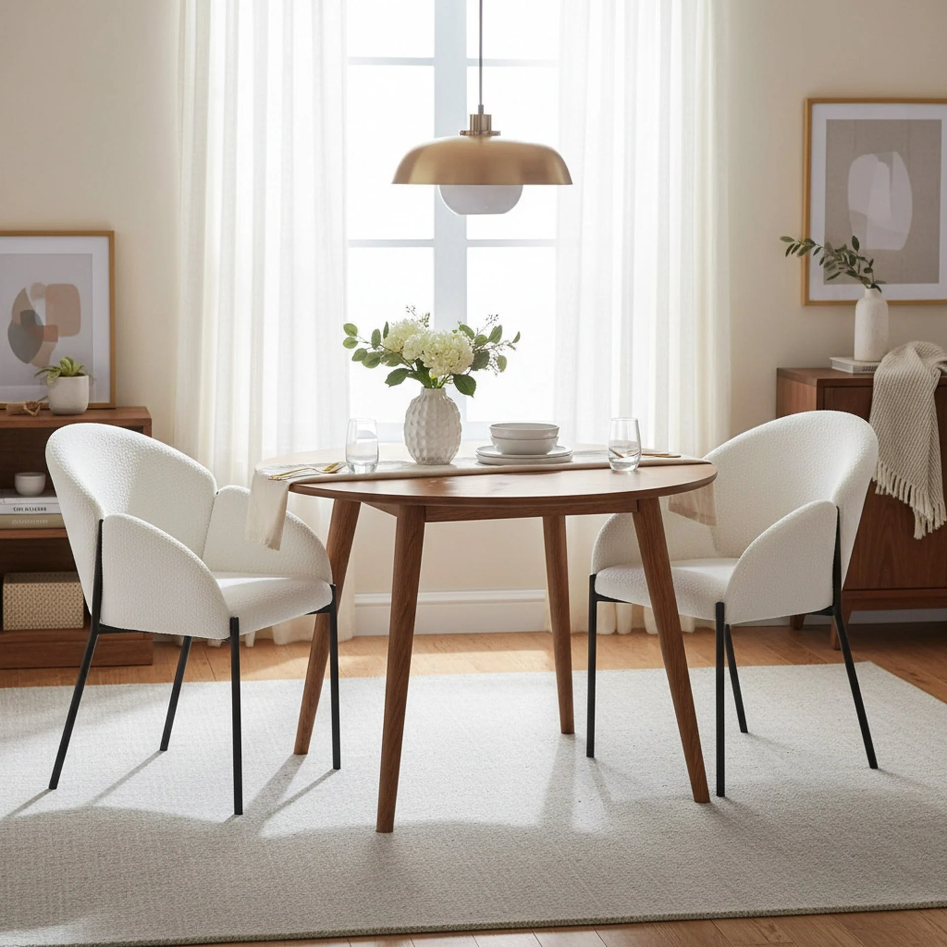 Bellamy Boucle Dining ArmChairs - Set of 2 - Milky White - Image 8