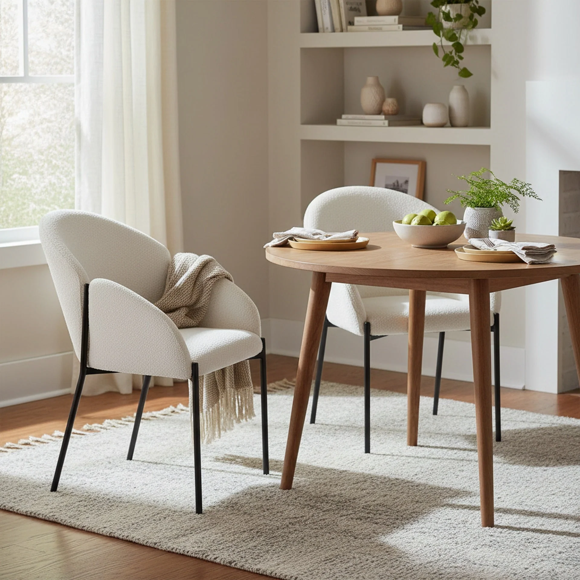 Bellamy Boucle Dining ArmChairs - Set of 2 - Milky White - Image 9
