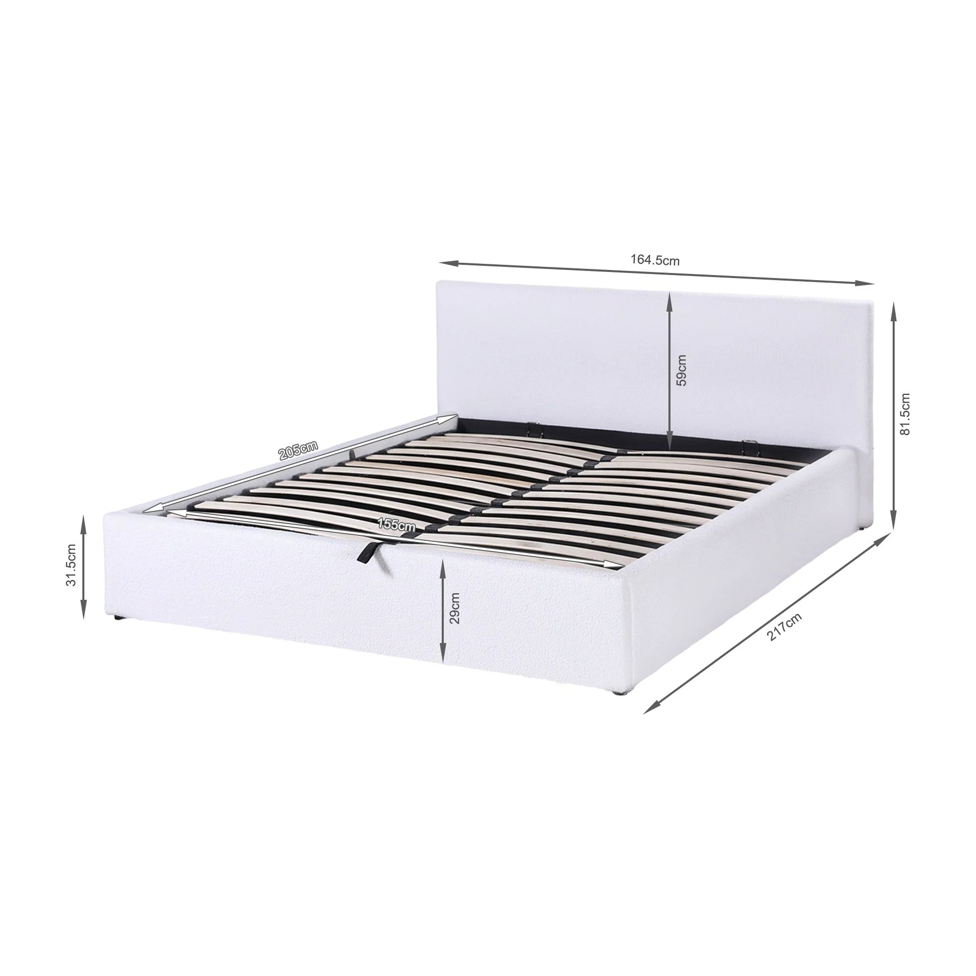 Belo Boucle Queen Gas Lift Bed Frame - White - Image 12