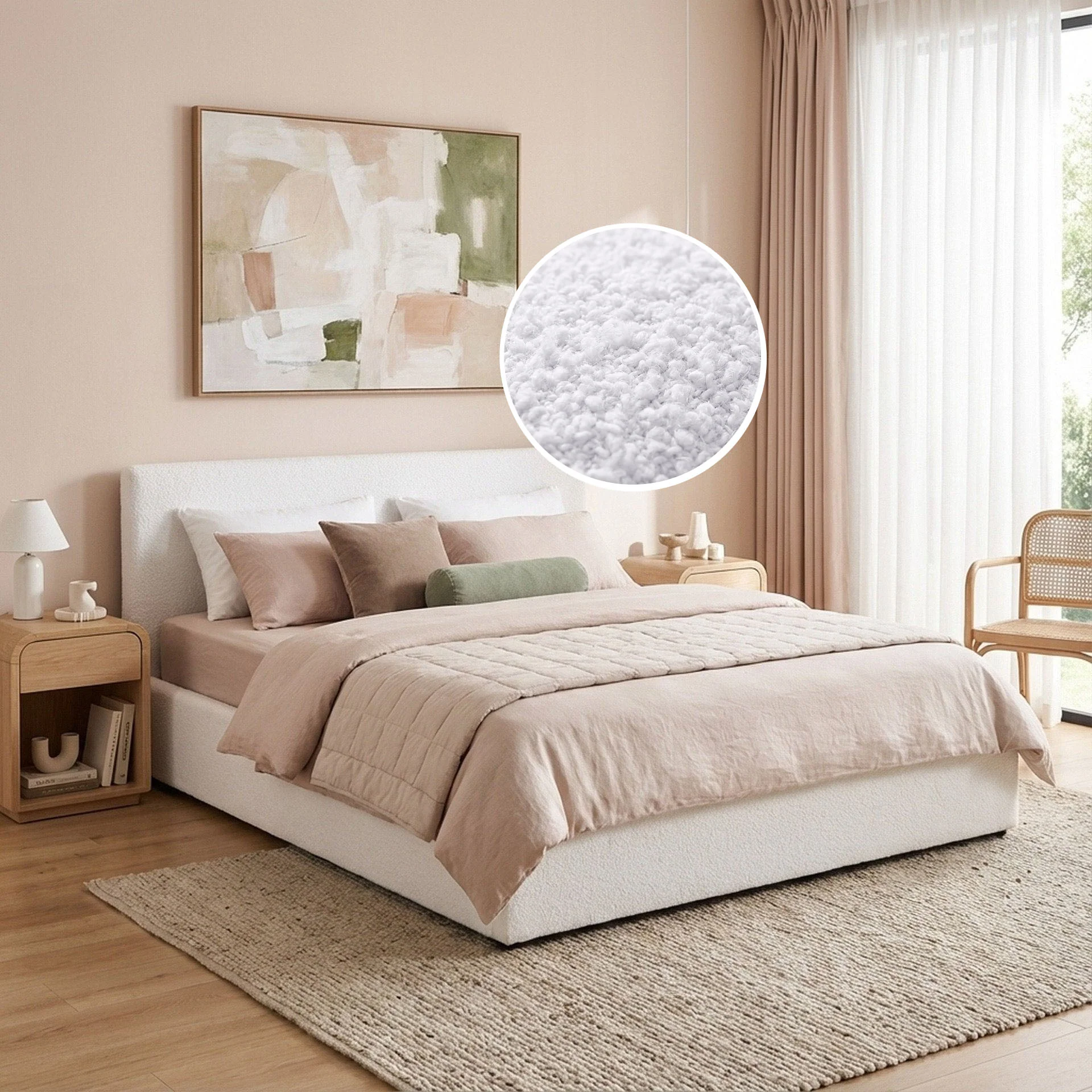 Belo Boucle Queen Gas Lift Bed Frame - White - Image 2