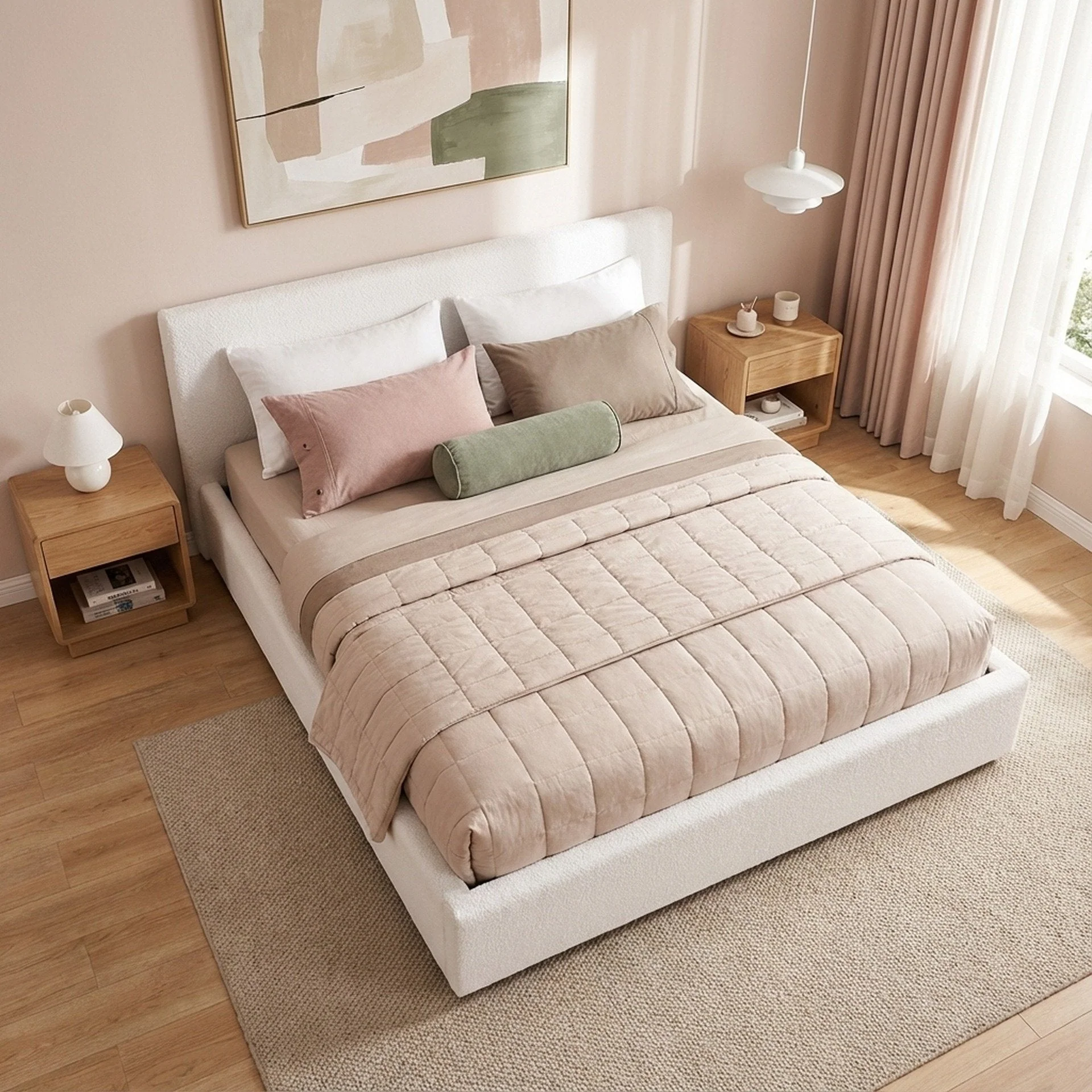 Belo Boucle Queen Gas Lift Bed Frame - White - Image 3