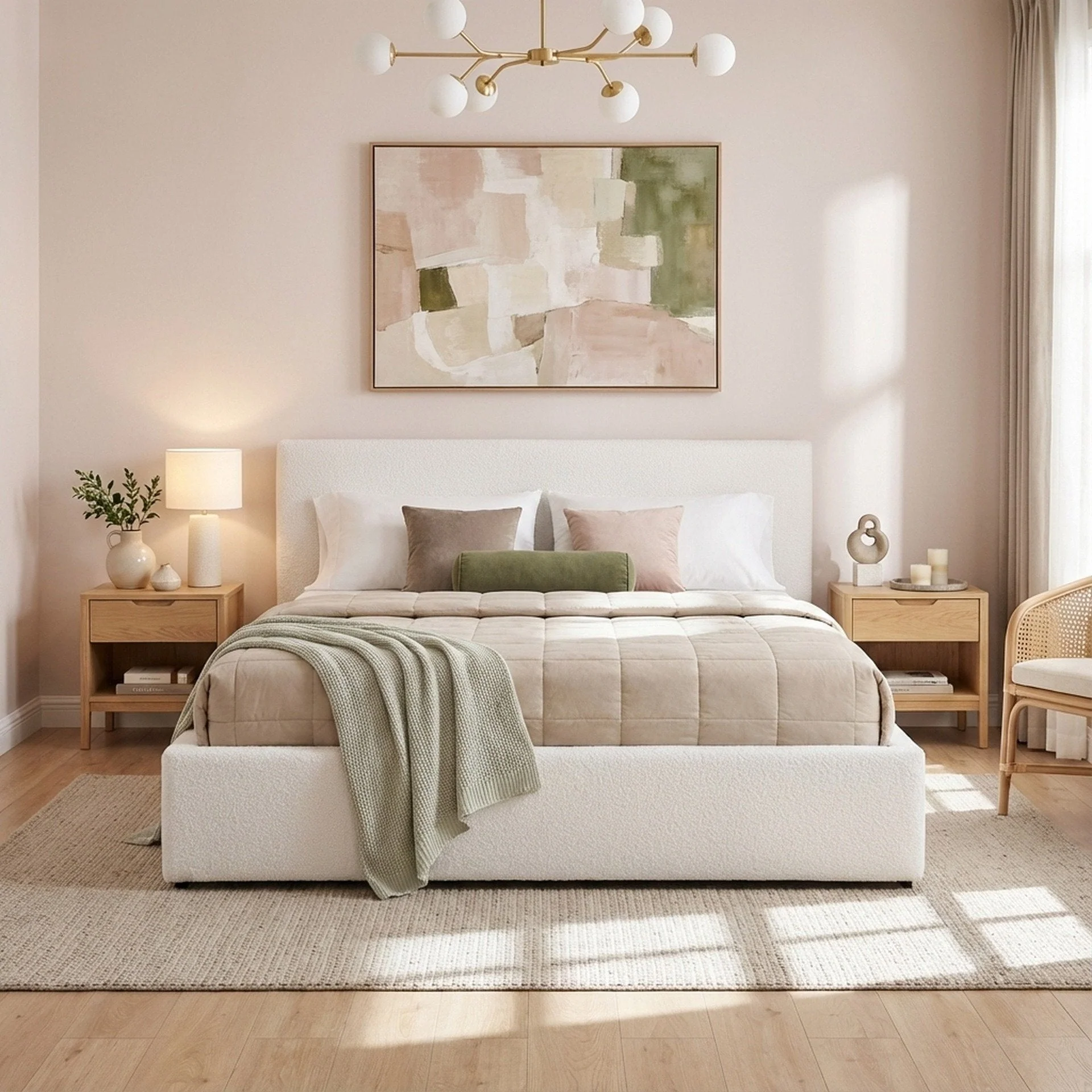 Belo Boucle Queen Gas Lift Bed Frame - White - Image 4