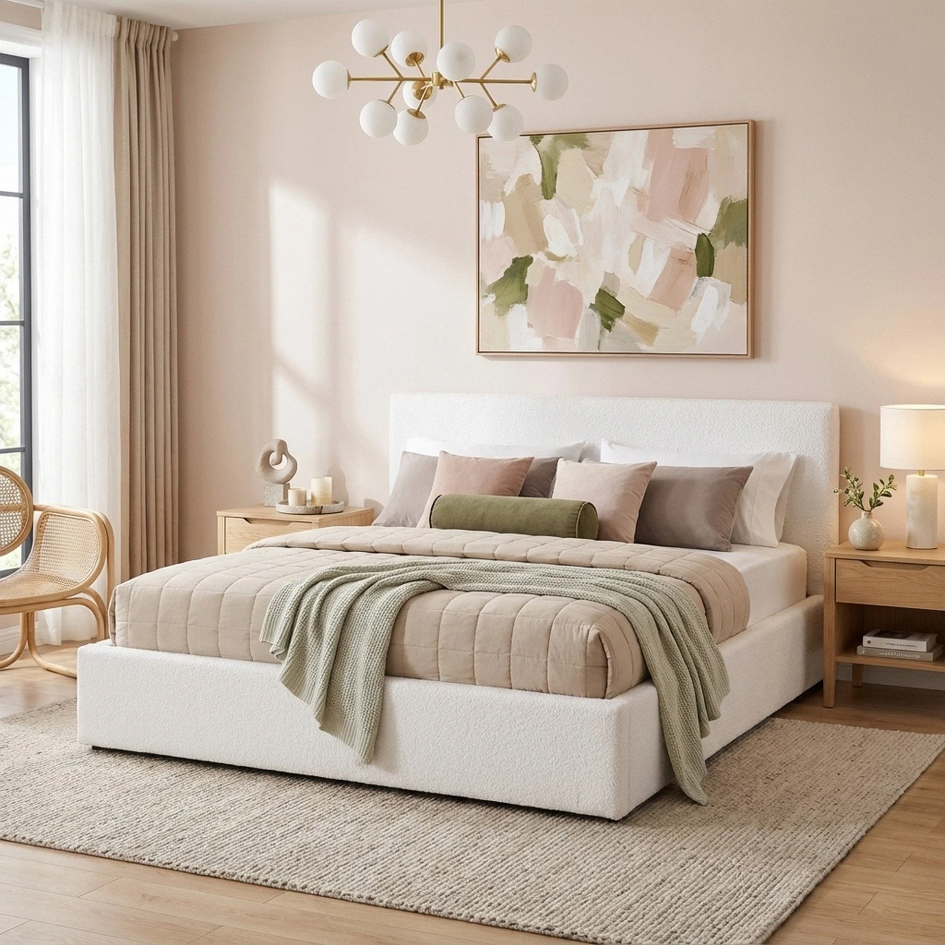 Belo Boucle Queen Gas Lift Bed Frame - White - Image 5