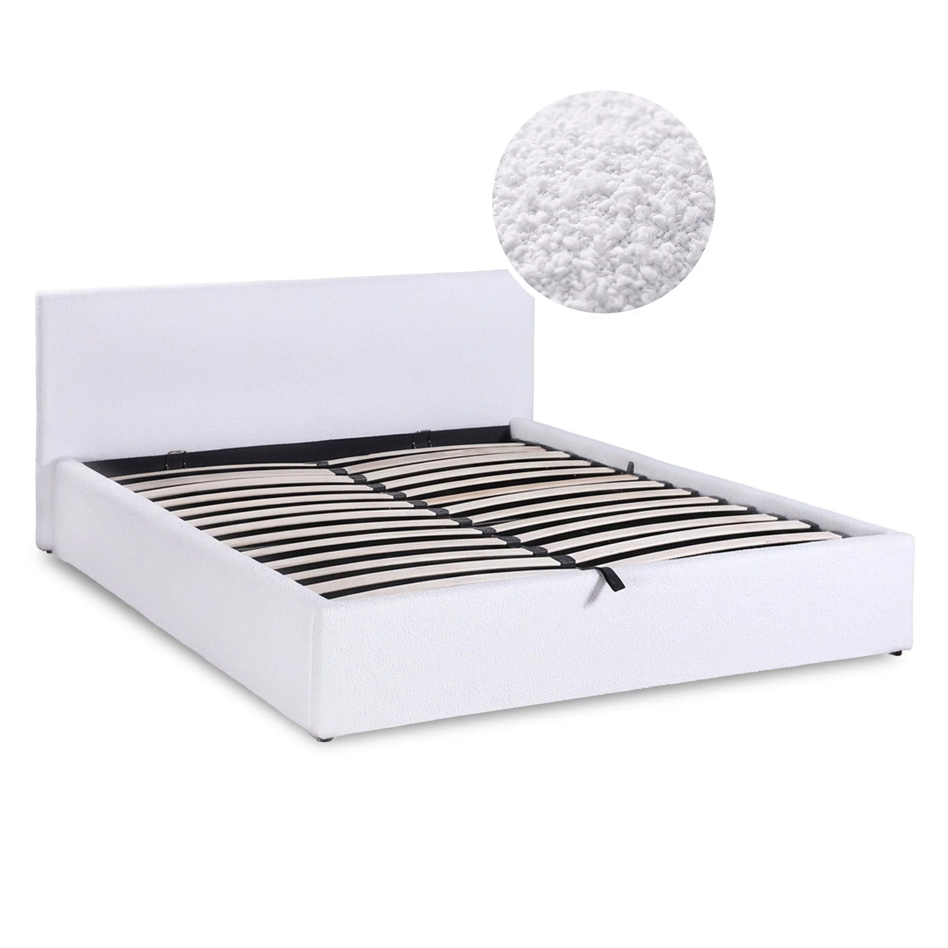 Belo Boucle Queen Gas Lift Bed Frame - White - Image 6