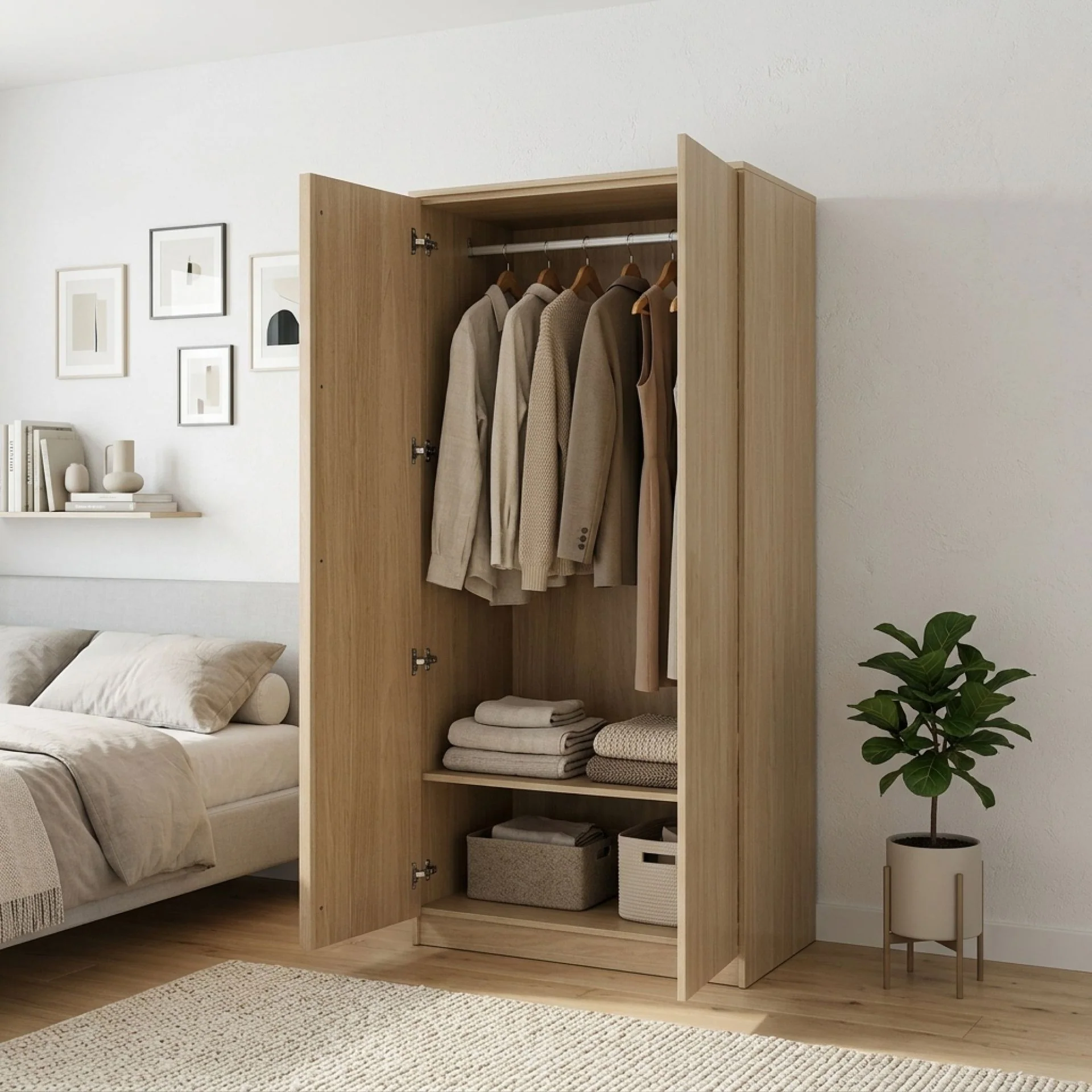 Benny 2 Door Wardrobe - Light Teak - Image 2