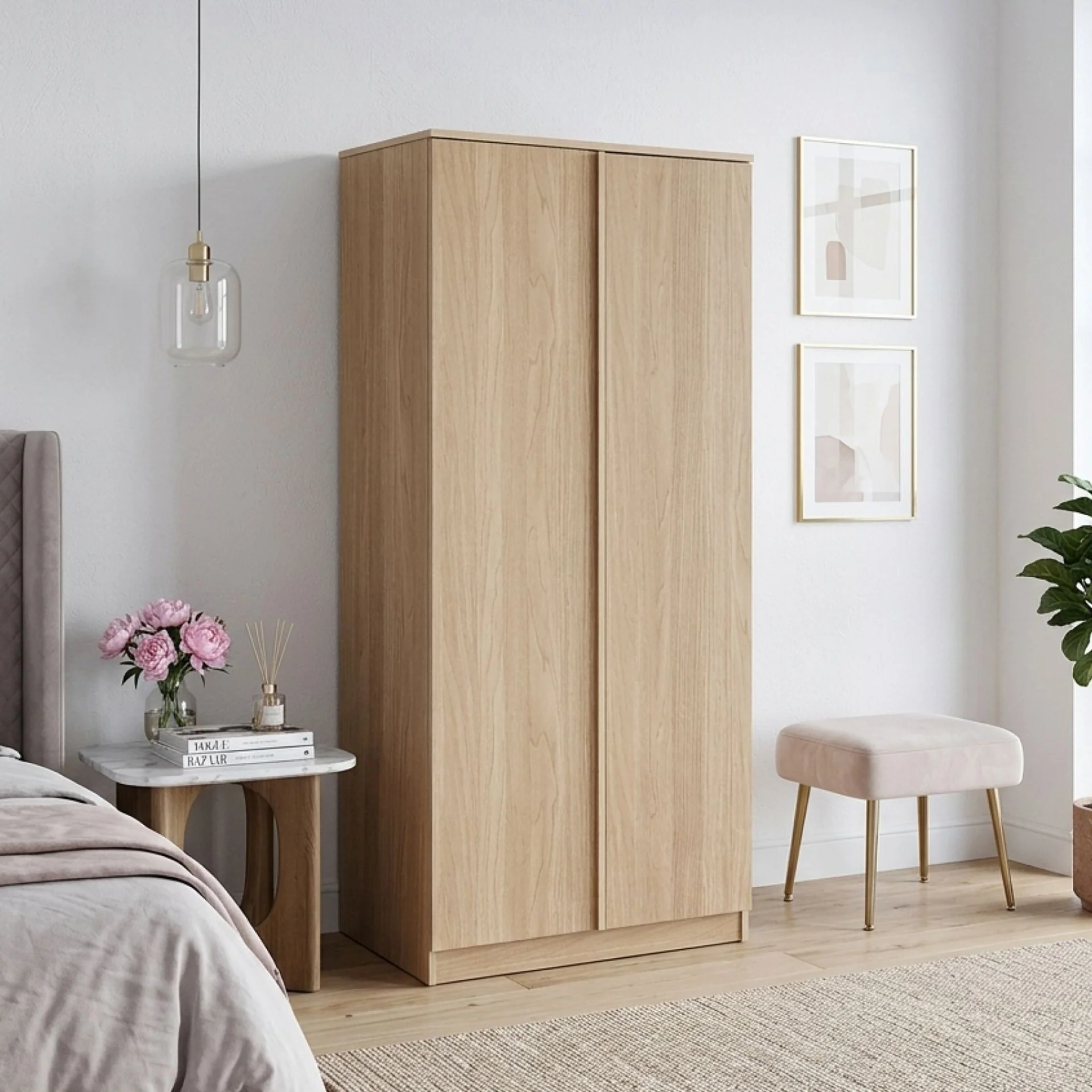 Benny 2 Door Wardrobe - Light Teak - Image 3